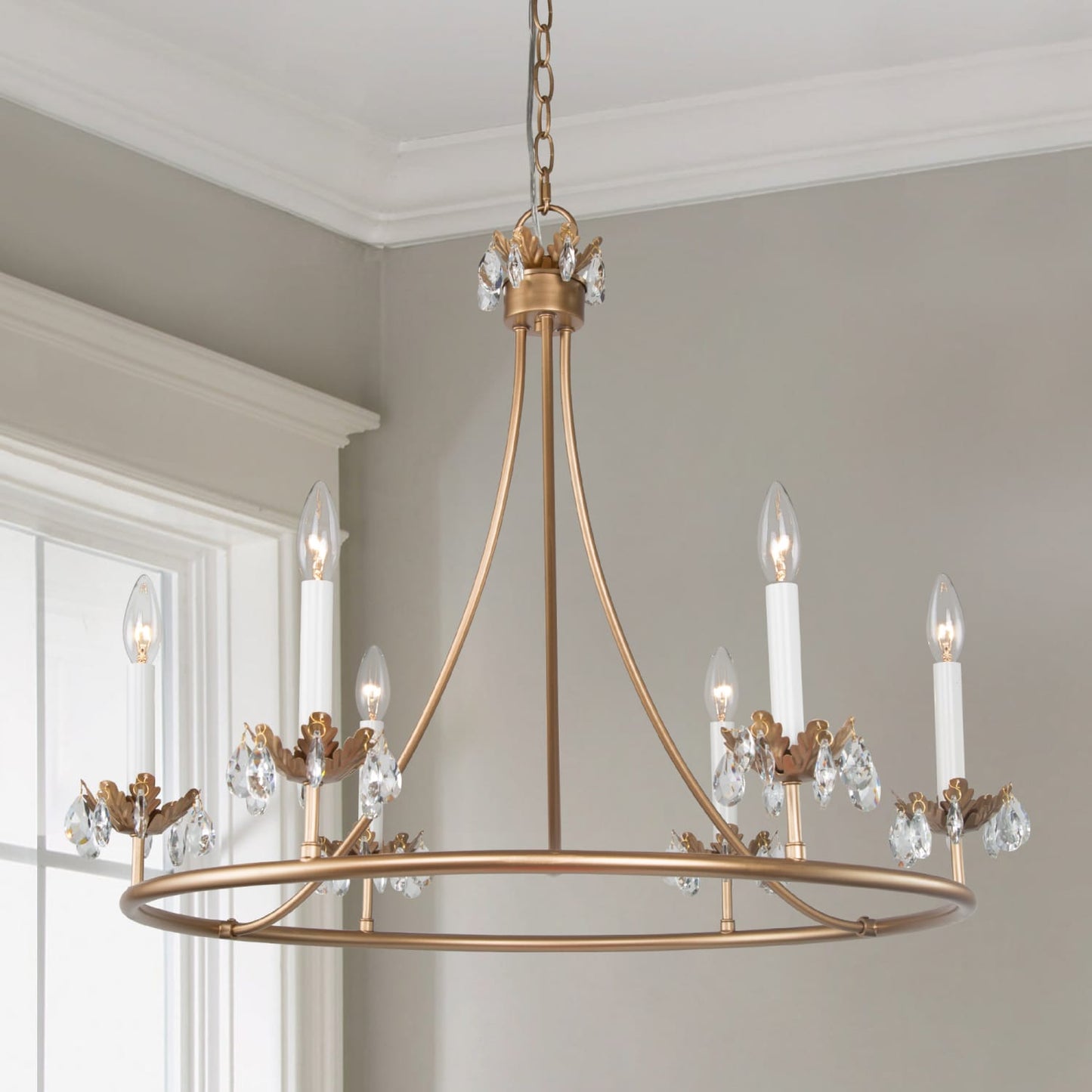 Barbados Chandelier | Modern Brass 6-Light Crystal Drop Pendant