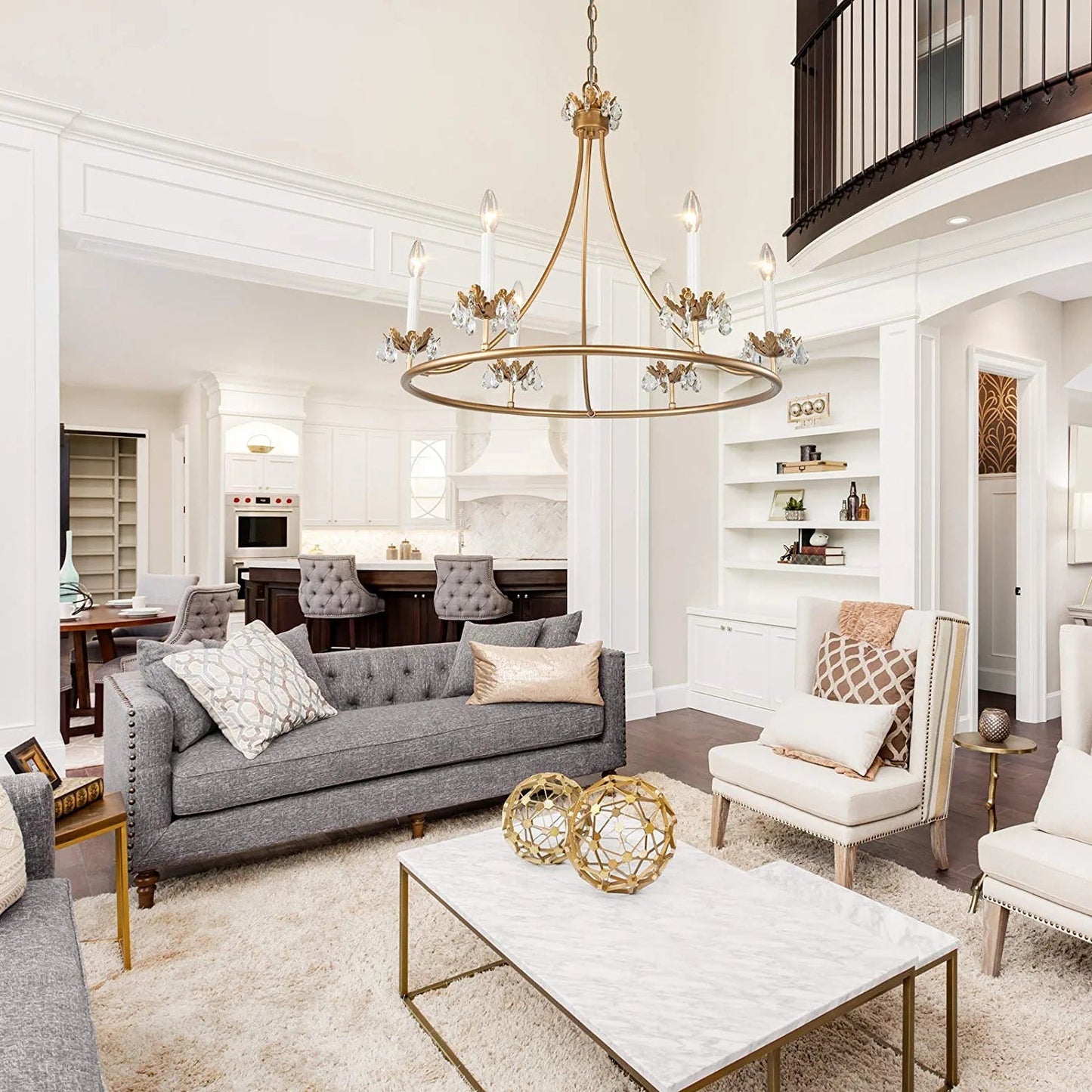 Barbados Chandelier | Modern Brass 6-Light Crystal Drop Pendant