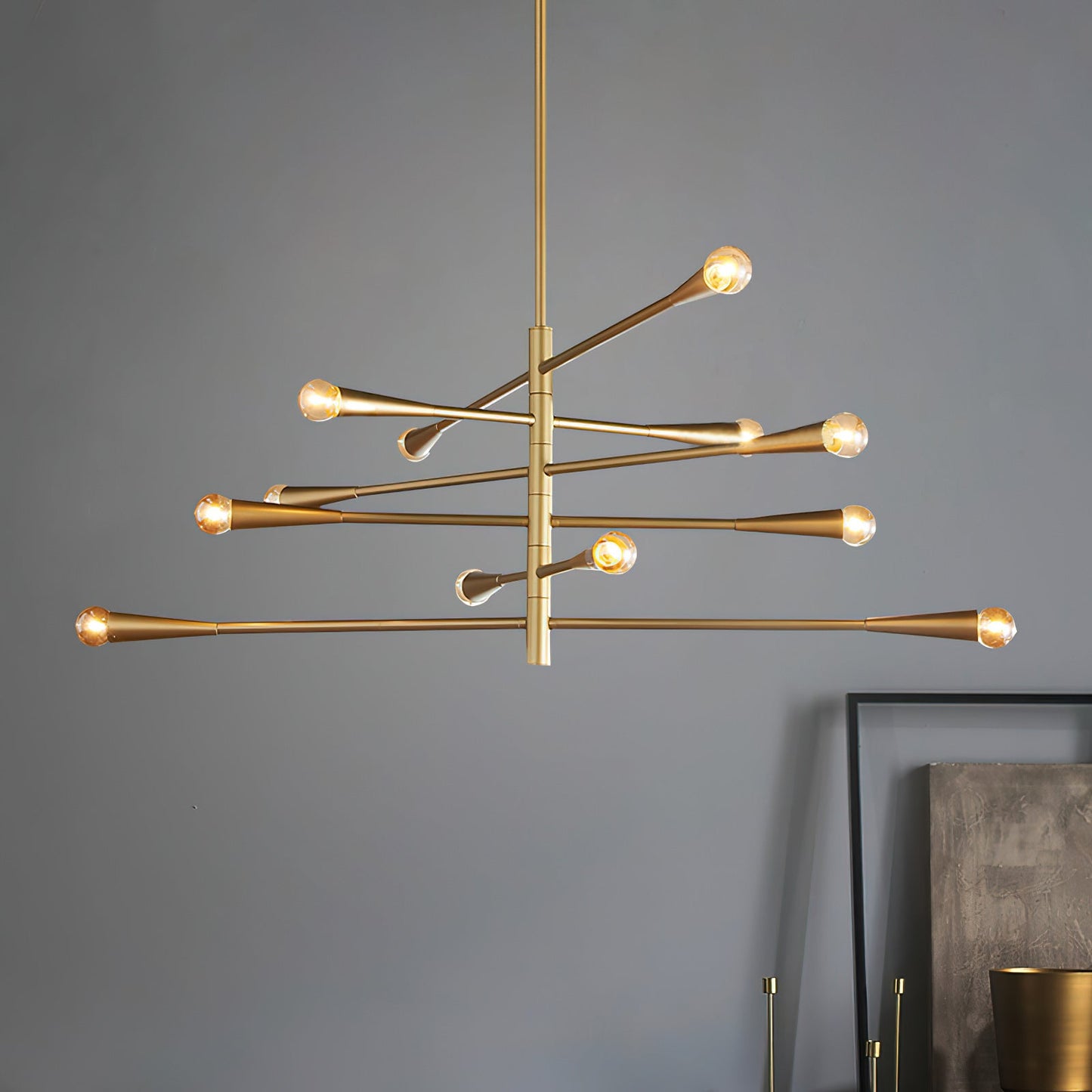 Barre Chandelier | Large 45-Inch Modern Solid Brass 12-Light Pendant