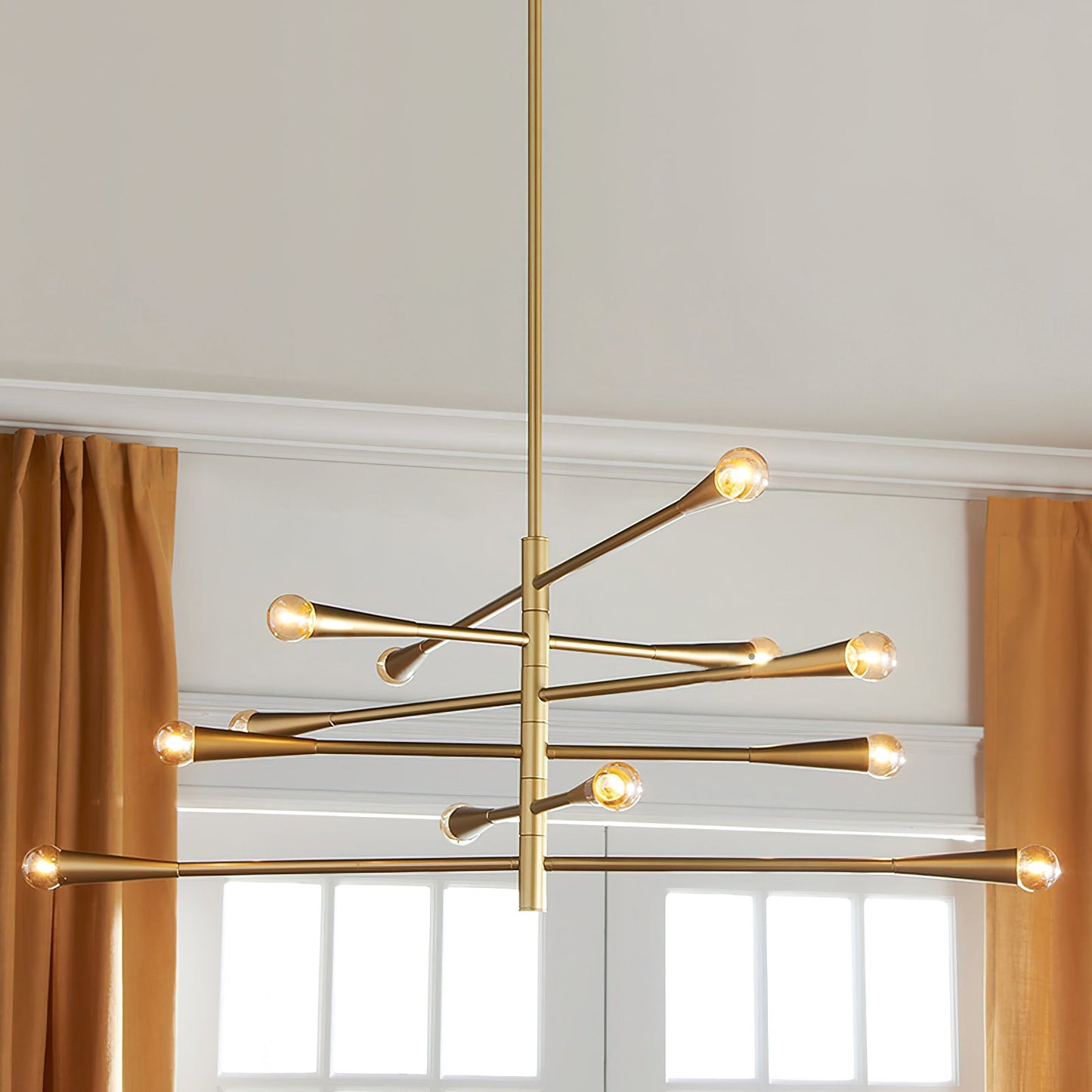 Barre Chandelier | Large 45-Inch Modern Solid Brass 12-Light Pendant