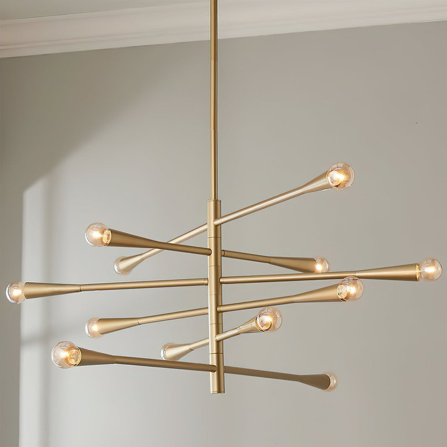 Barre Chandelier | Large 45-Inch Modern Solid Brass 12-Light Pendant