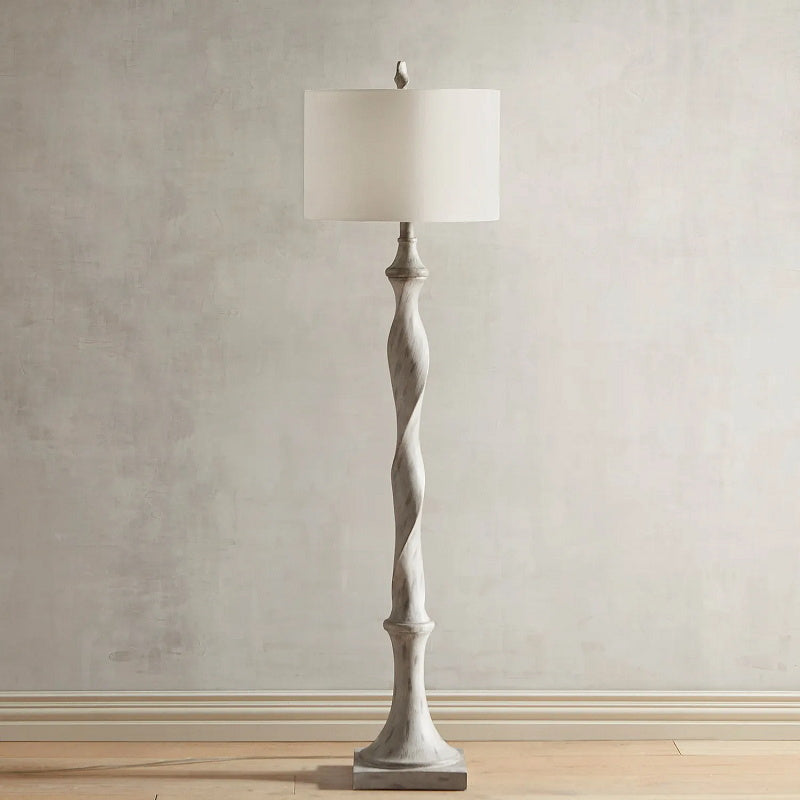 Bassett Leroy Floor Lamp | Modern Curved Wood & Fabric Standing Light
