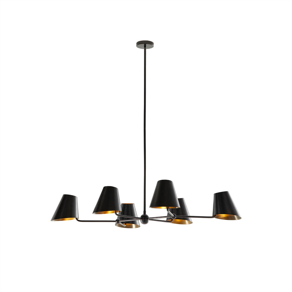 Witting Mid-Century Modern Linear Chandelier - 6-Light Black & Brass Hanging Island Light | Sloped Ceiling Compatibl