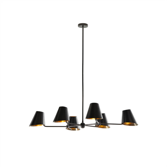 Witting Mid-Century Modern Linear Chandelier - 6-Light Black & Brass Hanging Island Light | Sloped Ceiling Compatibl