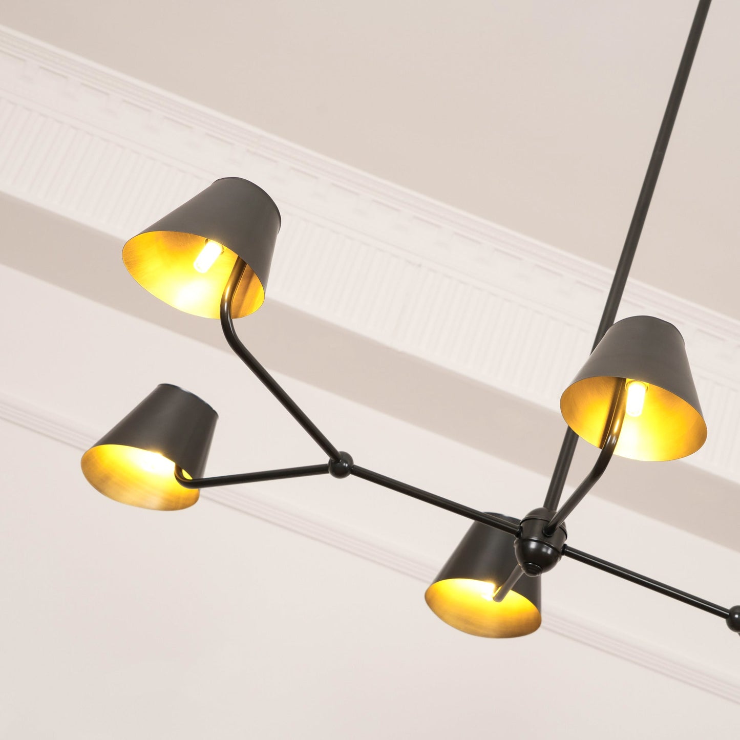 Witting Mid-Century Modern Linear Chandelier - 6-Light Black & Brass Hanging Island Light | Sloped Ceiling Compatibl