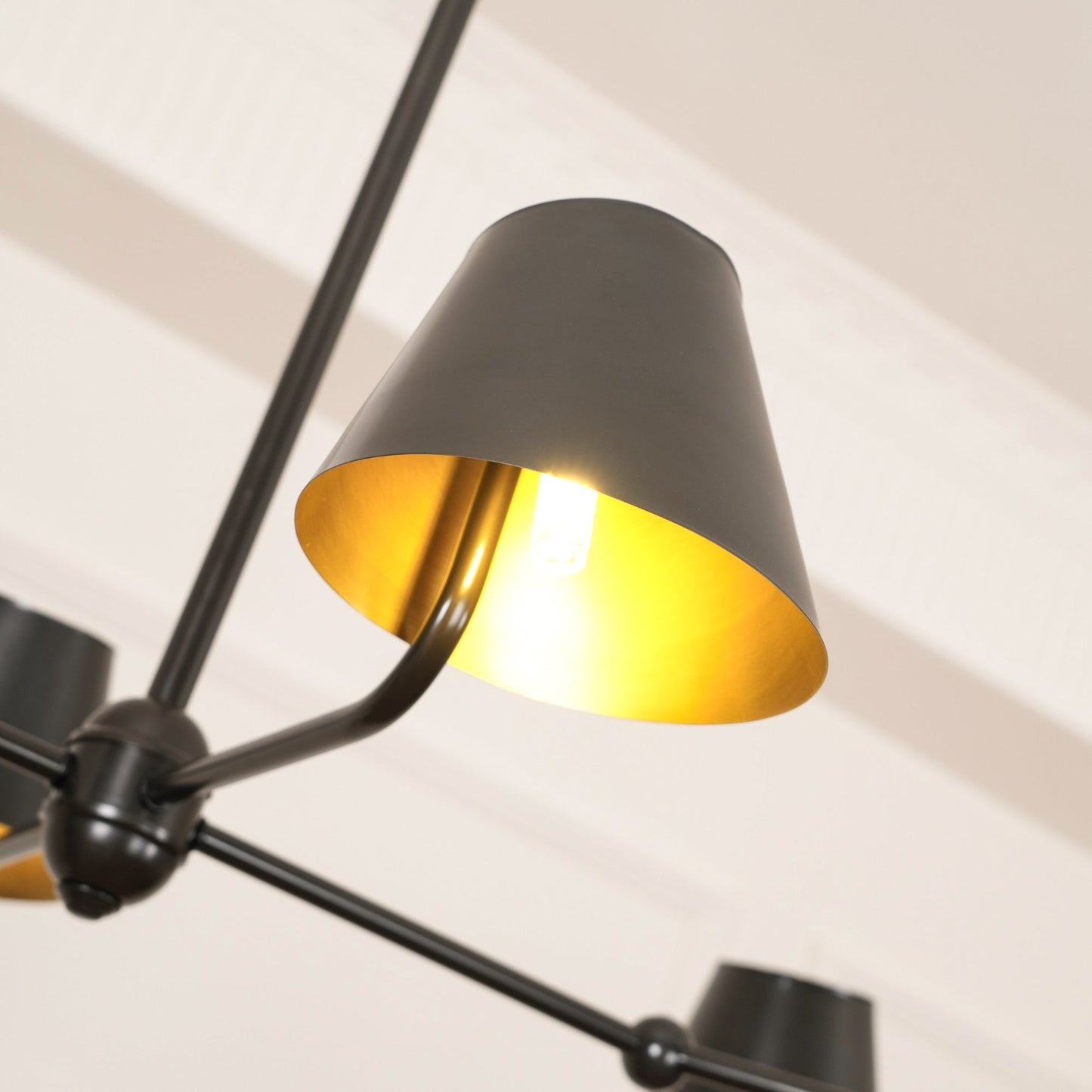 Witting Mid-Century Modern Linear Chandelier - 6-Light Black & Brass Hanging Island Light | Sloped Ceiling Compatibl