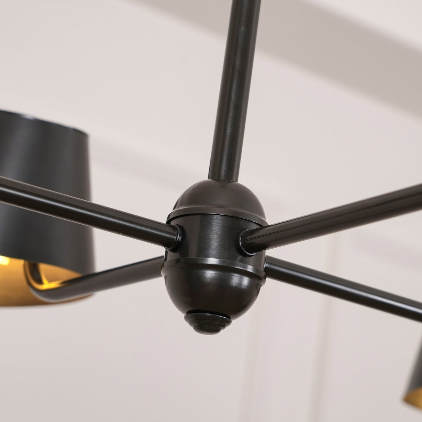 Witting Mid-Century Modern Linear Chandelier - 6-Light Black & Brass Hanging Island Light | Sloped Ceiling Compatibl