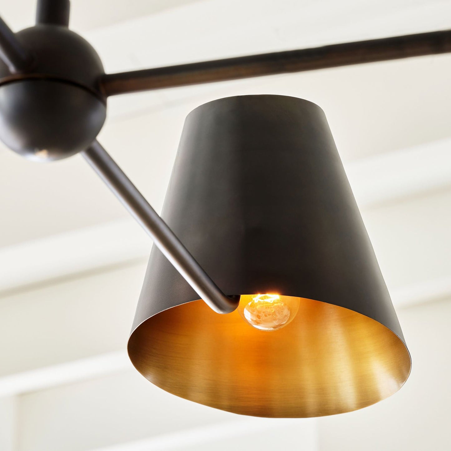 Witting Mid-Century Modern Linear Chandelier - 6-Light Black & Brass Hanging Island Light | Sloped Ceiling Compatibl