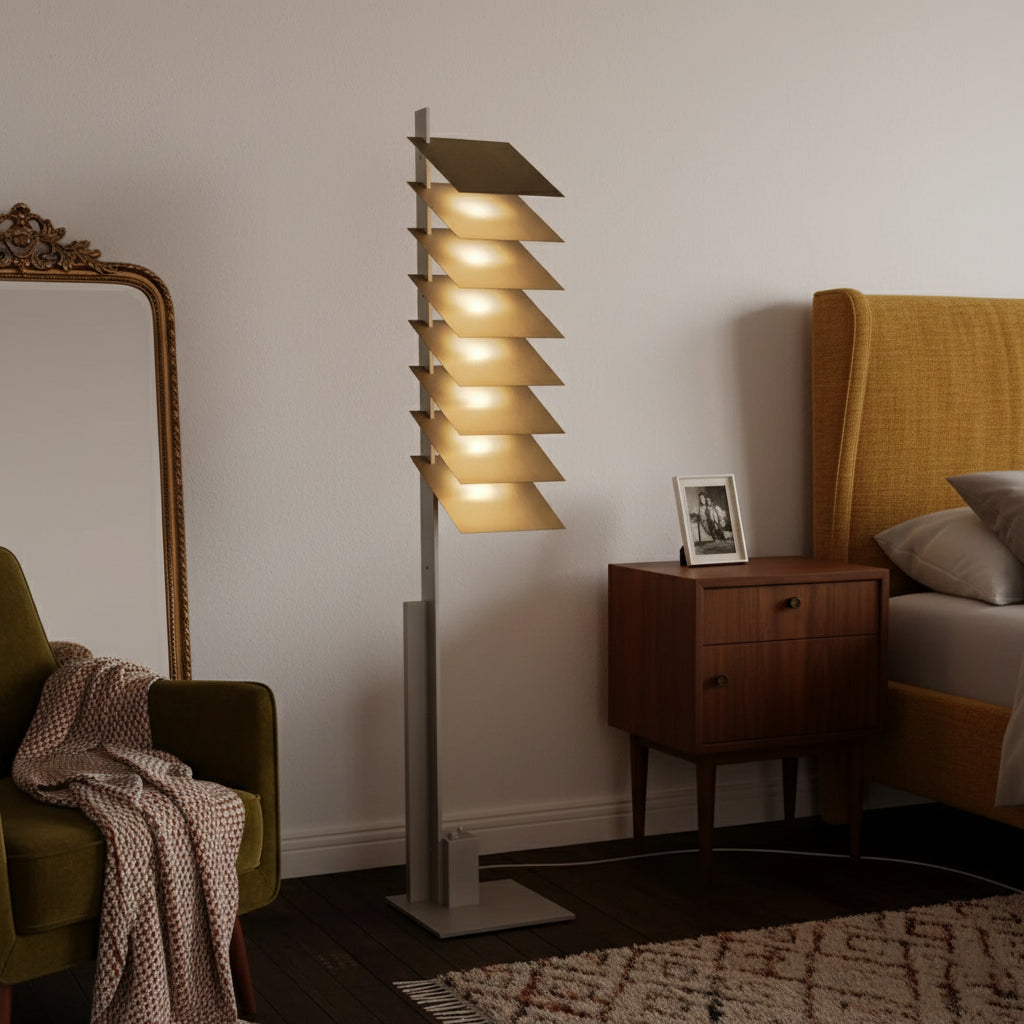 Be Patient Floor Lamp | Industrial Stainless Steel & Aluminum Louvered Light