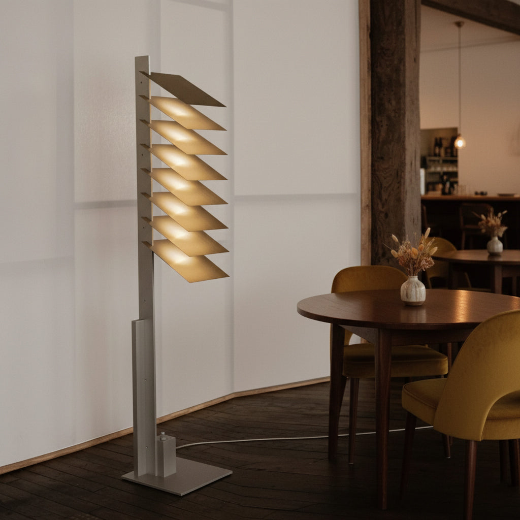 Be Patient Floor Lamp | Industrial Stainless Steel & Aluminum Louvered Light