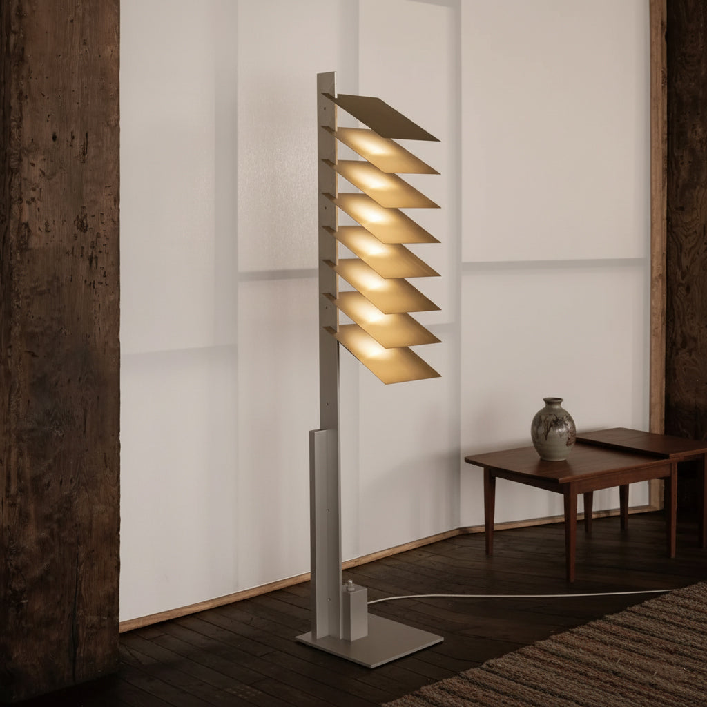 Be Patient Floor Lamp | Industrial Stainless Steel & Aluminum Louvered Light