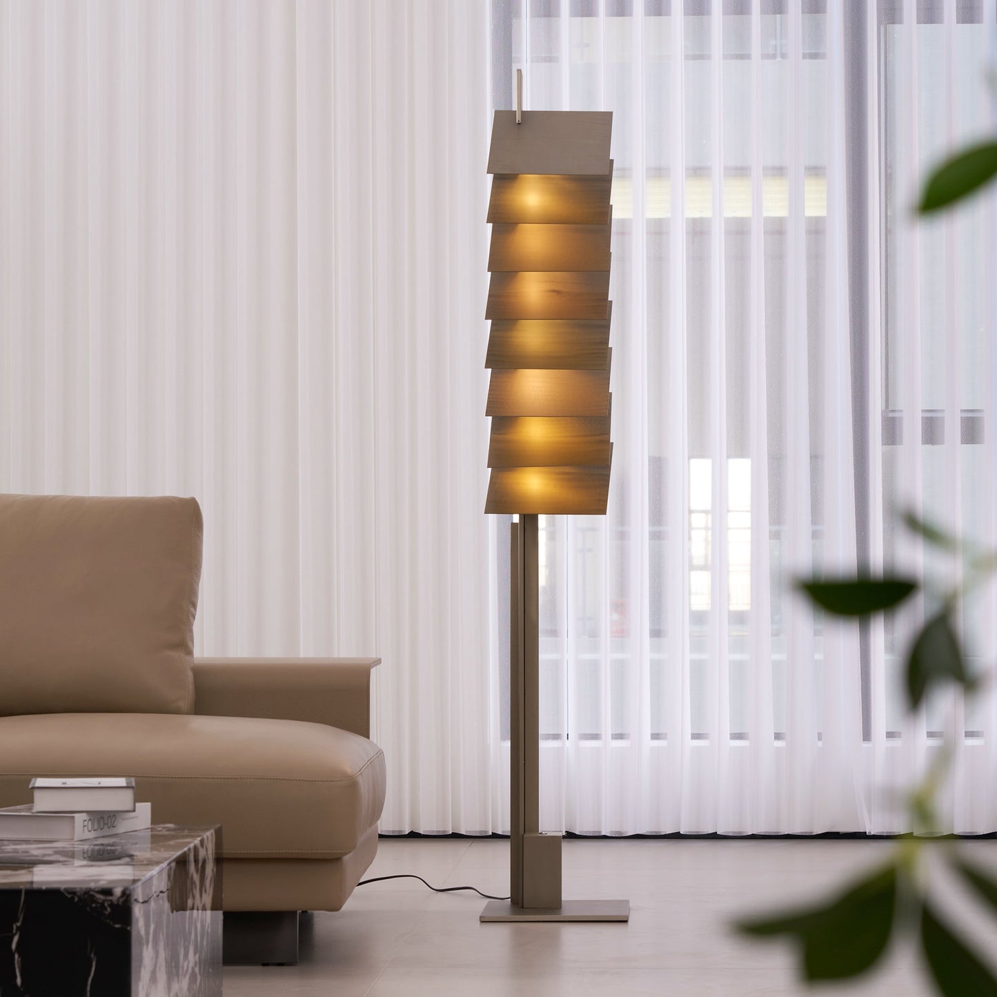 Be Patient Floor Lamp | Industrial Stainless Steel & Aluminum Louvered Light