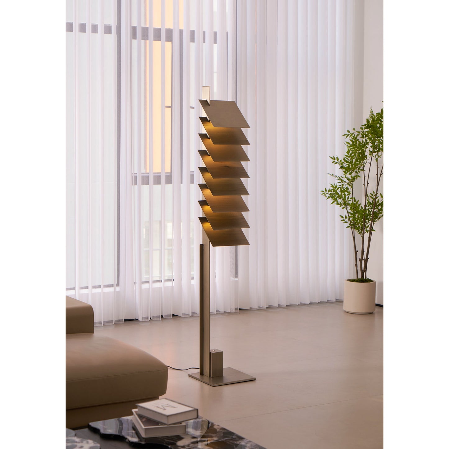 Be Patient Floor Lamp | Industrial Stainless Steel & Aluminum Louvered Light