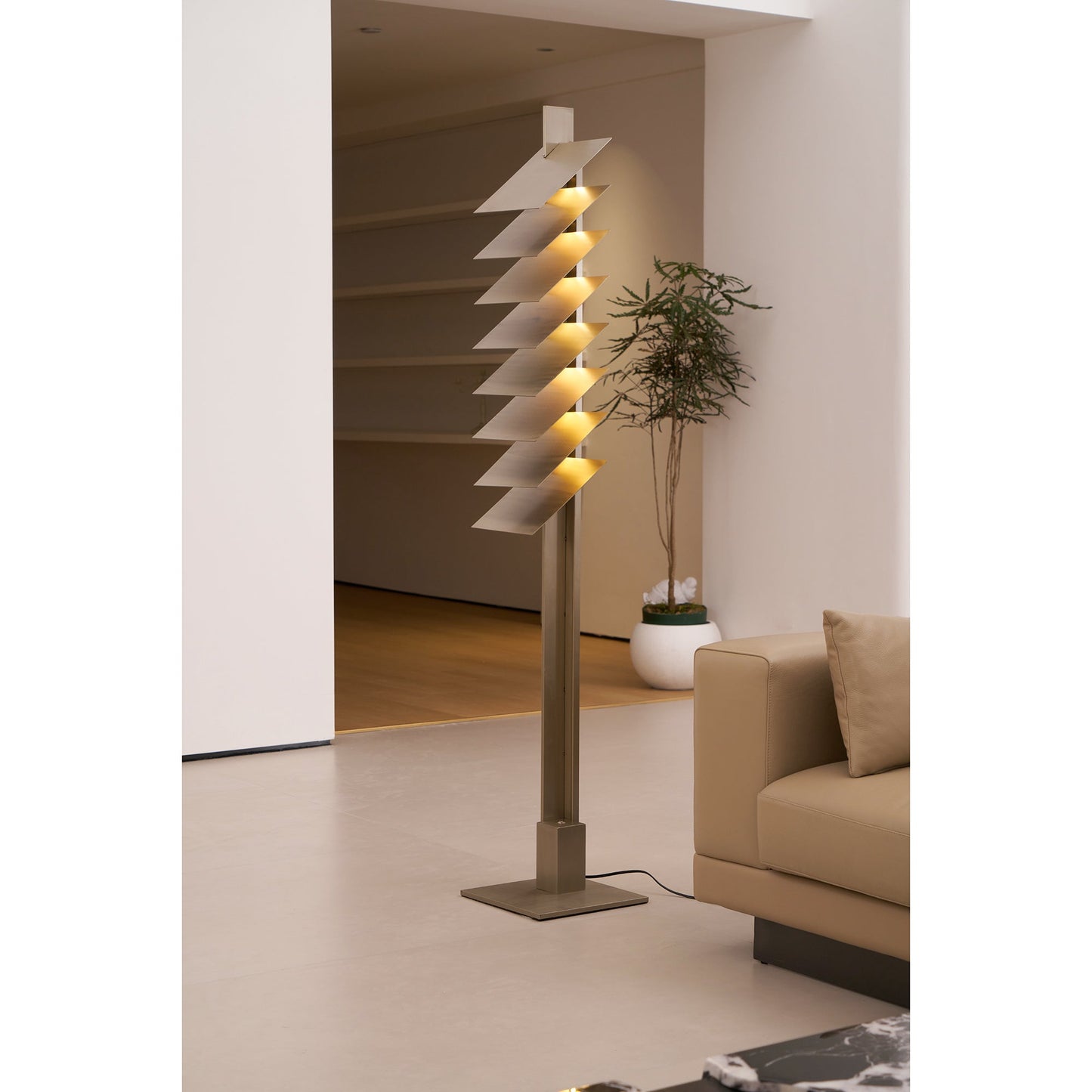 Be Patient Floor Lamp | Industrial Stainless Steel & Aluminum Louvered Light