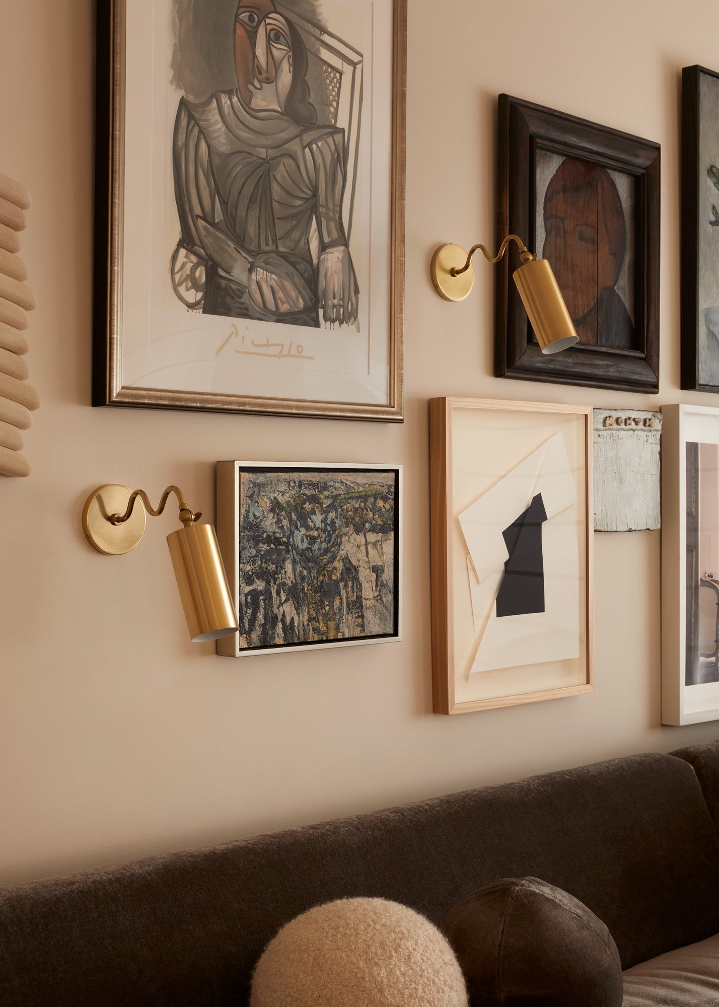 Bea Wall Sconce | Modern Undulating Arm Brass & Fabric Wall Lamp