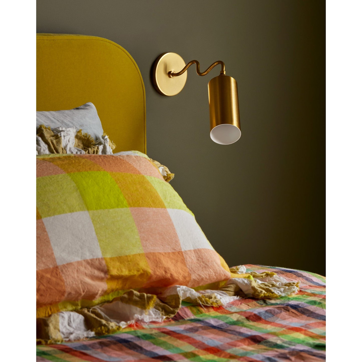 Bea Wall Sconce | Modern Undulating Arm Brass & Fabric Wall Lamp