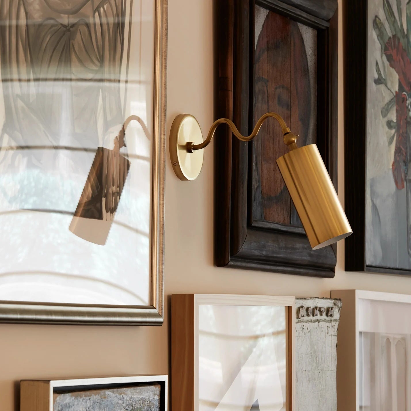 Bea Wall Sconce | Modern Undulating Arm Brass & Fabric Wall Lamp