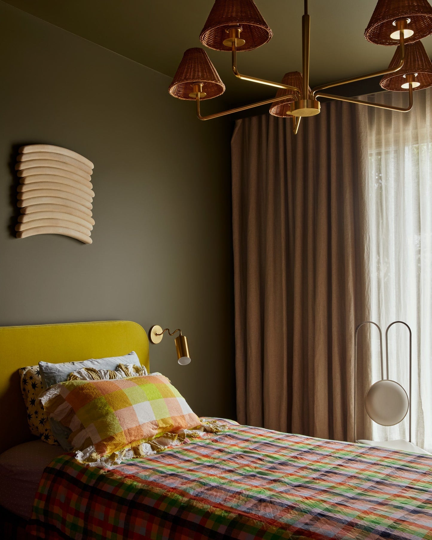Bea Wall Sconce | Modern Undulating Arm Brass & Fabric Wall Lamp