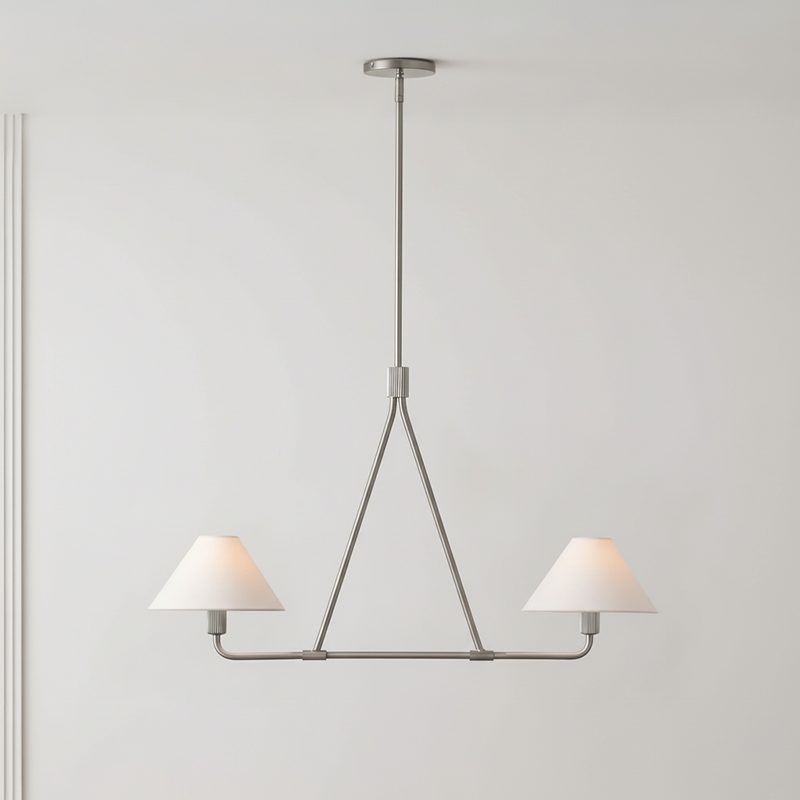Beatrix Linear Chandelier | Modern Brass & Fabric Shade Island Light