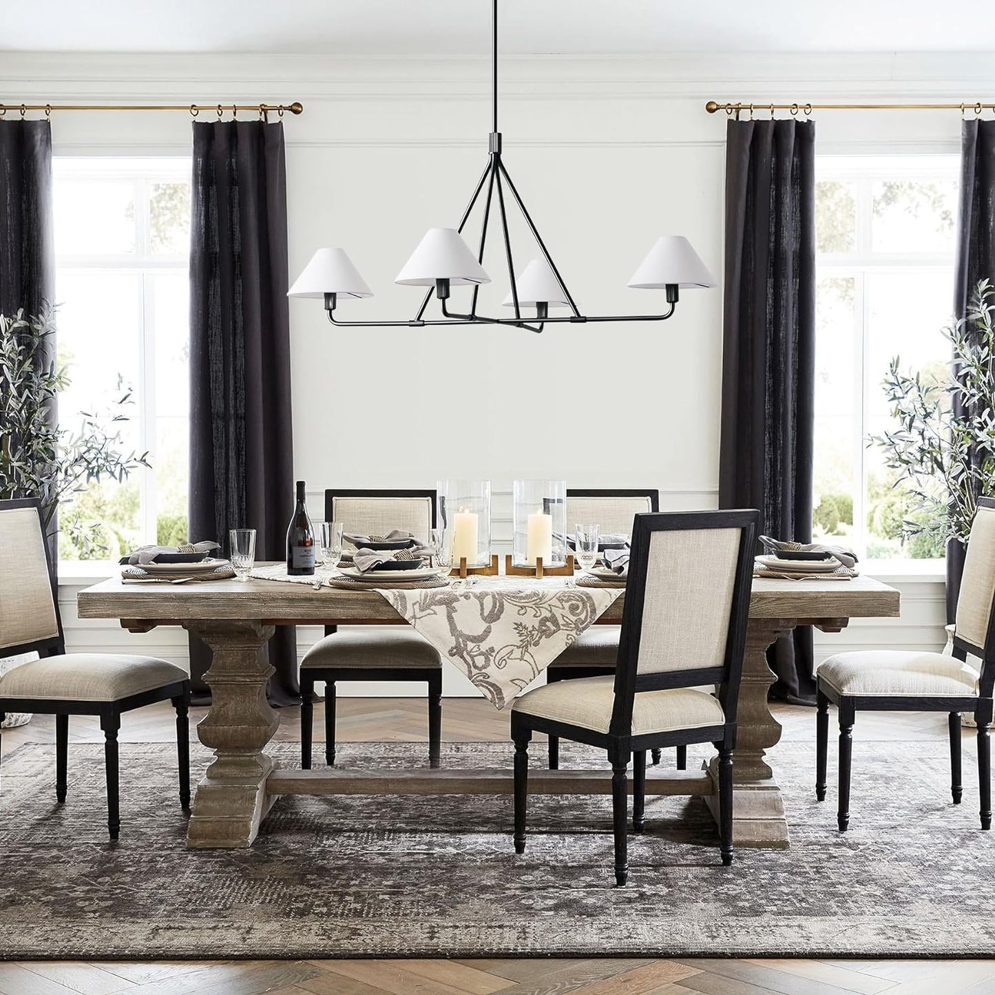 Beatrix Linear Chandelier | Modern Brass & Fabric Shade Island Light