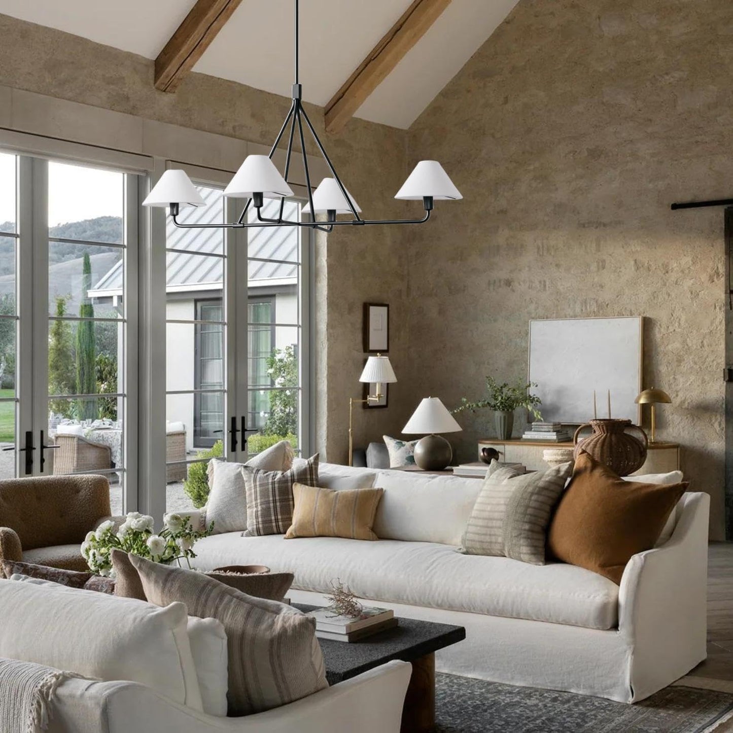 Beatrix Linear Chandelier | Modern Brass & Fabric Shade Island Light