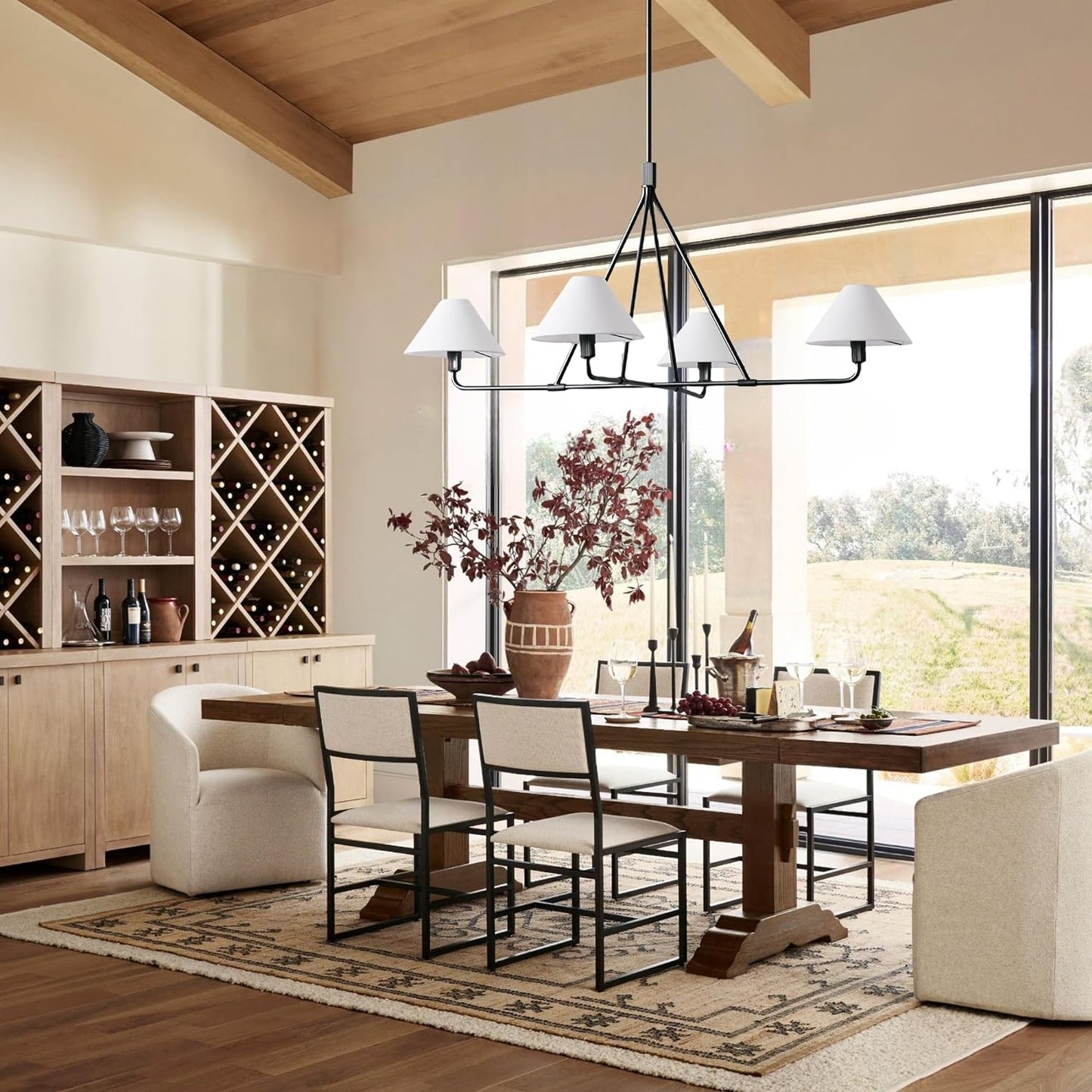 Beatrix Linear Chandelier | Modern Brass & Fabric Shade Island Light