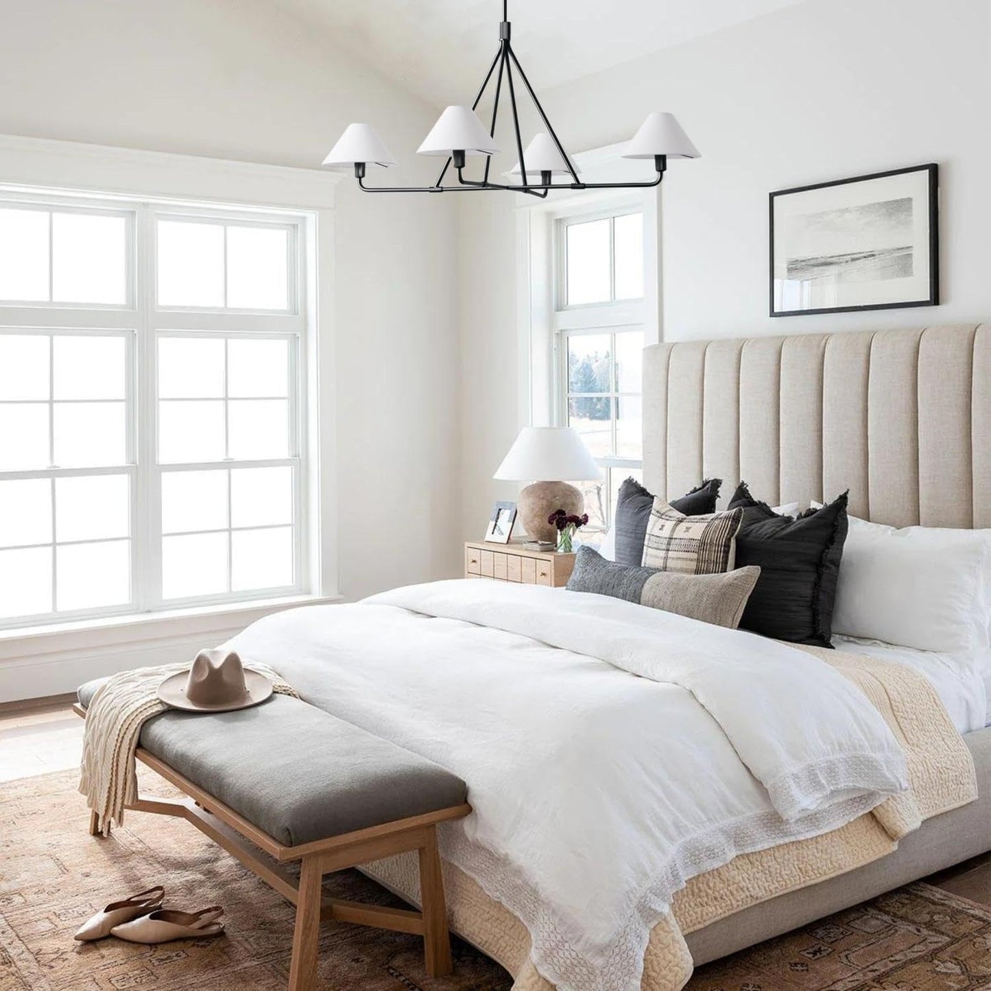 Beatrix Linear Chandelier | Modern Brass & Fabric Shade Island Light
