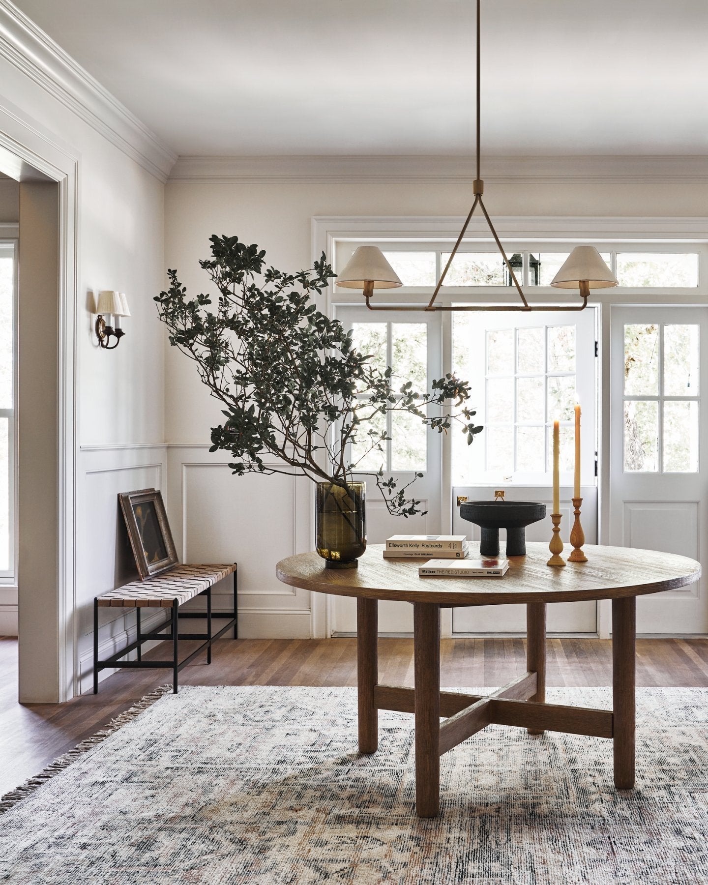 Beatrix Linear Chandelier | Modern Brass & Fabric Shade Island Light