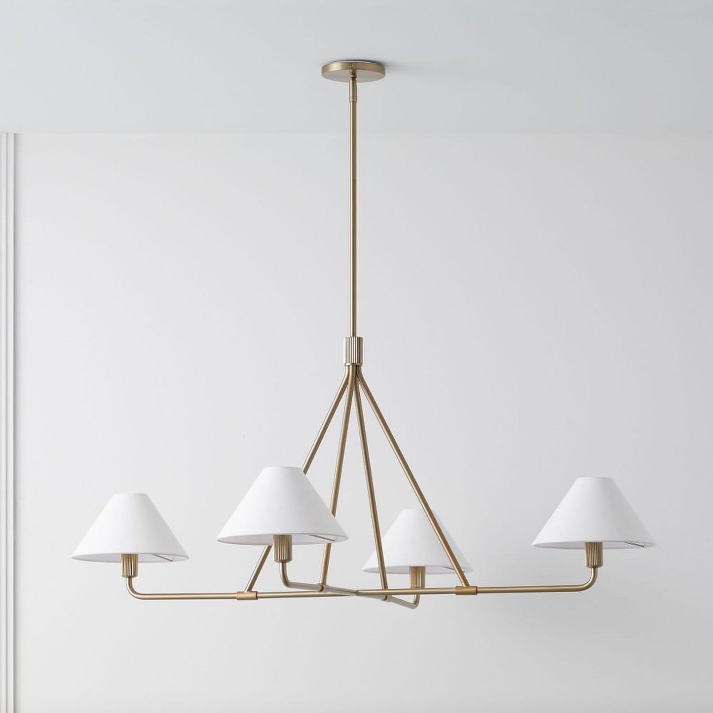Beatrix Linear Chandelier | Modern Brass & Fabric Shade Island Light