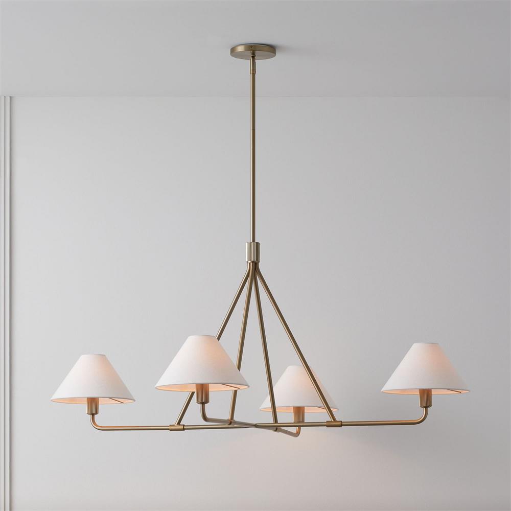 Beatrix Linear Chandelier | Modern Brass & Fabric Shade Island Light