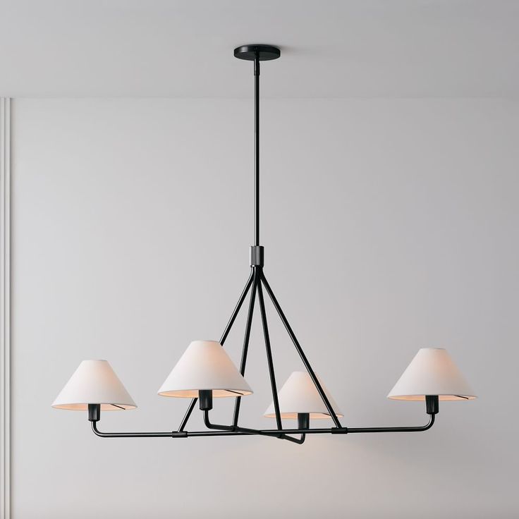 Beatrix Linear Chandelier | Modern Brass & Fabric Shade Island Light