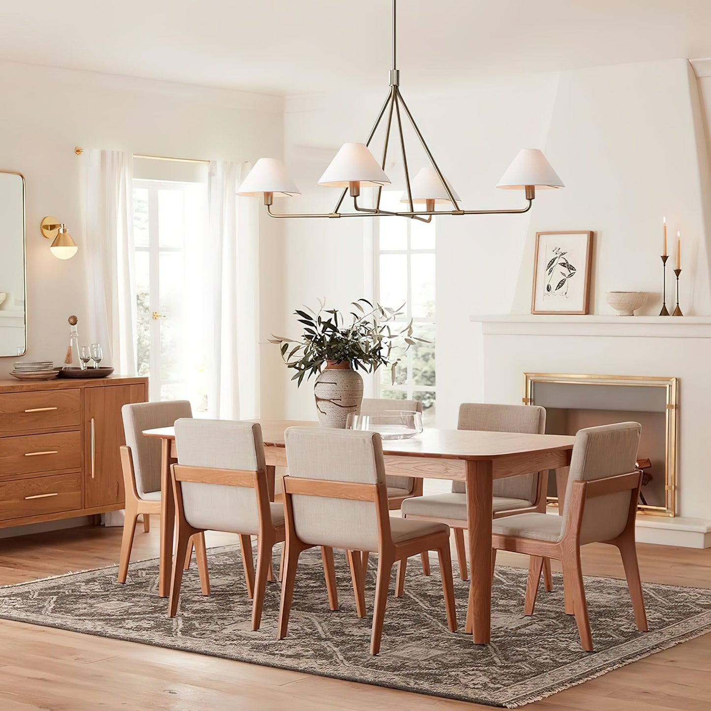 Beatrix Linear Chandelier | Modern Brass & Fabric Shade Island Light