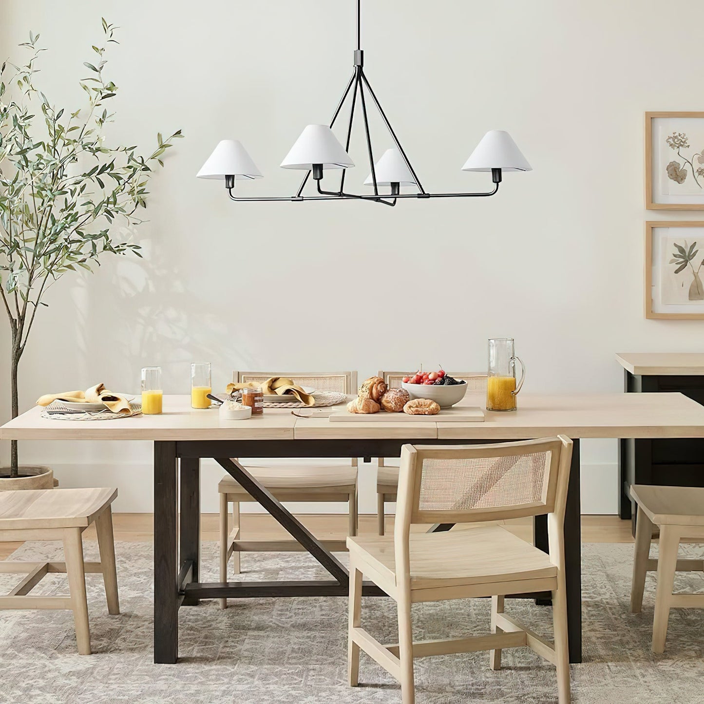 Beatrix Linear Chandelier | Modern Brass & Fabric Shade Island Light