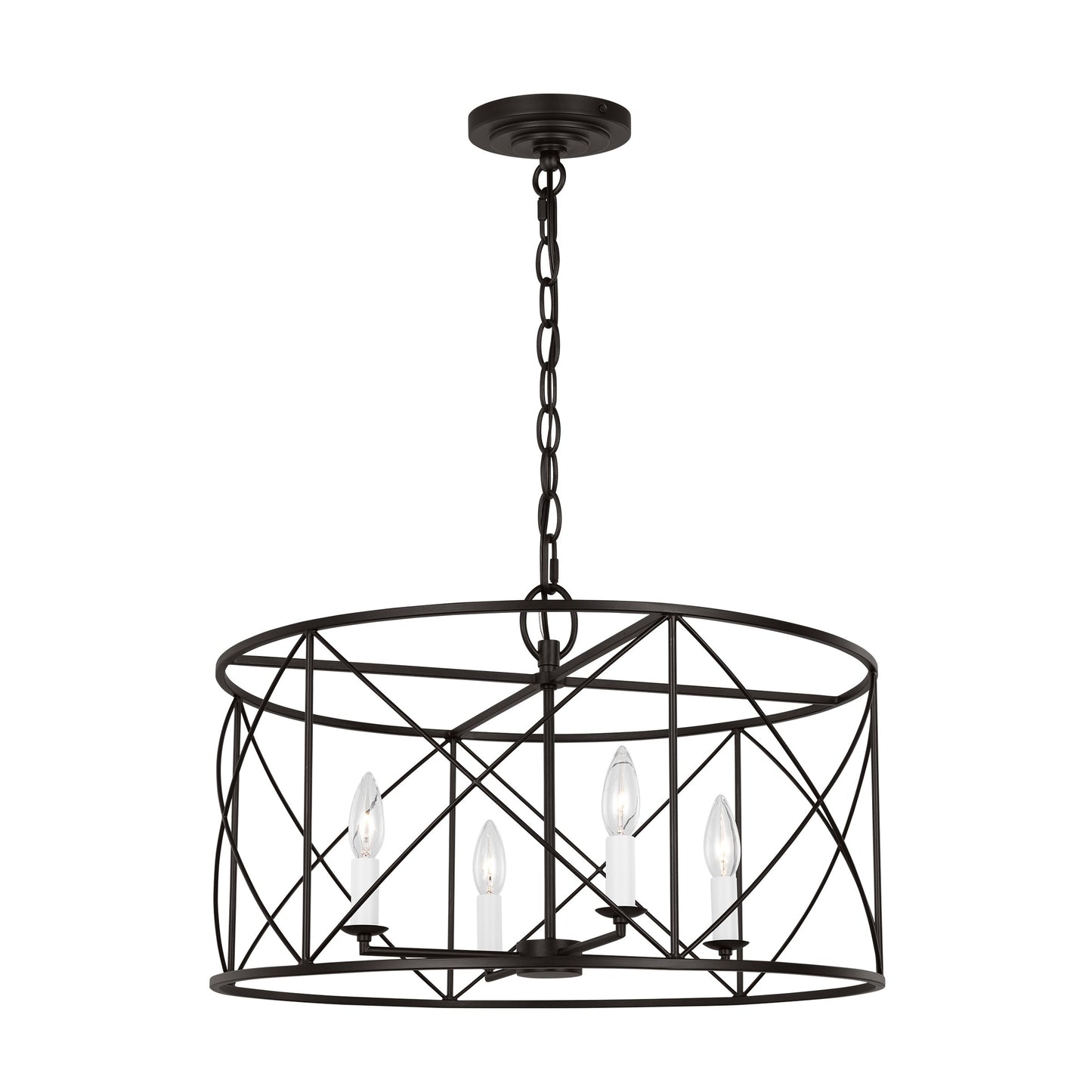 Beatrix Lantern Chandelier | Modern Drum Criss-Cross Metal Pendant