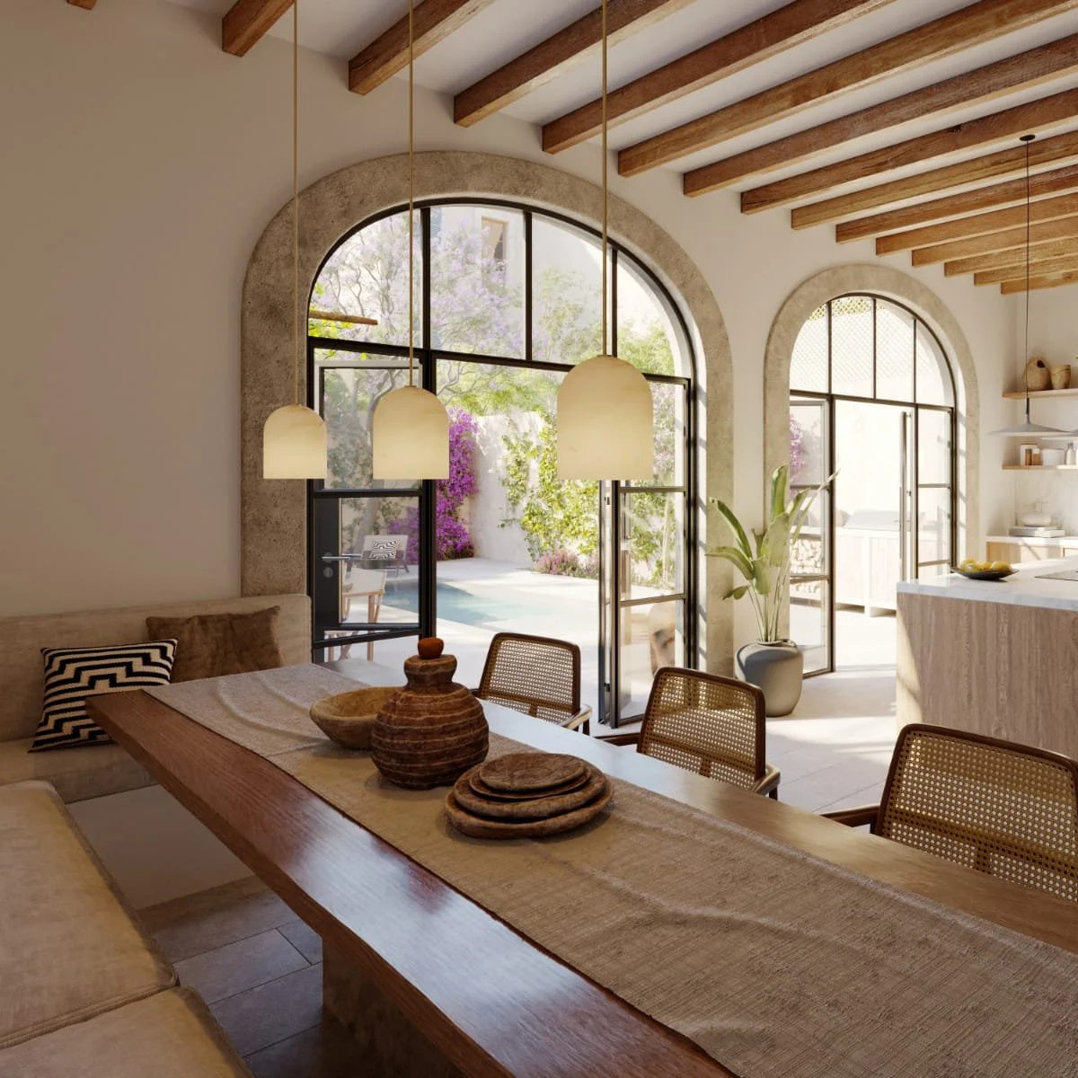 Belfry Arm Alabaster Pendant | Modern Minimalist Natural Stone Hanging Light