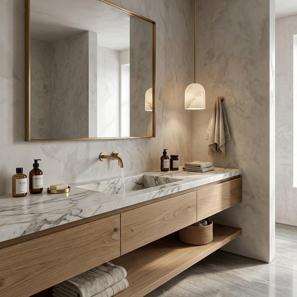 Belfry Arm Alabaster Pendant | Modern Minimalist Natural Stone Hanging Light