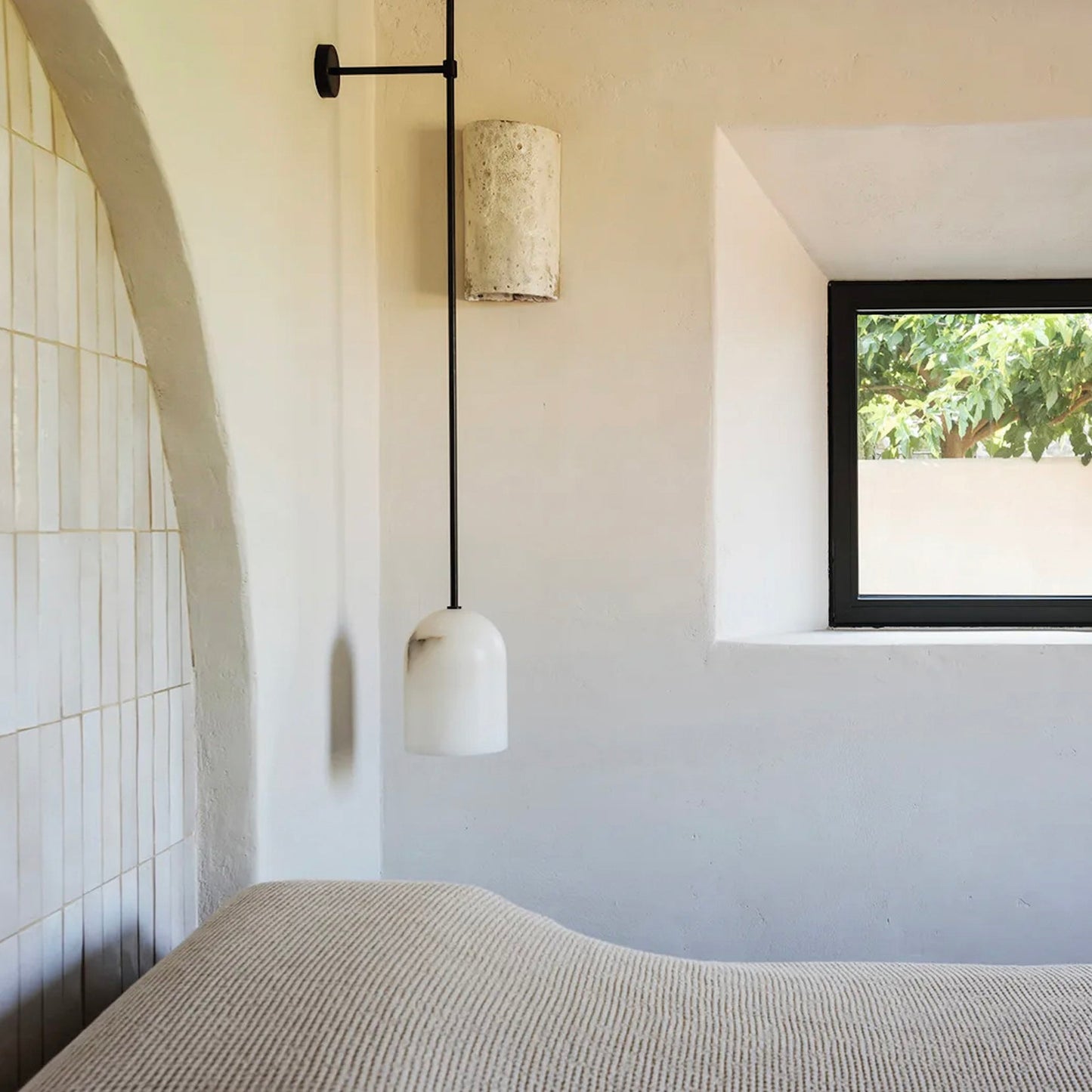 Belfry Arm Alabaster Sconce | Tall 100cm Natural Stone Wall Lamp