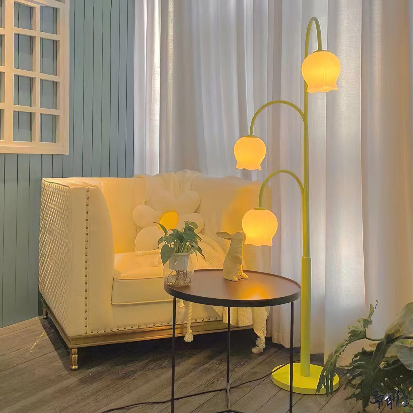 Bell Orchid Floor Lamp | Modern Minimalist Green & Glass Standing Light