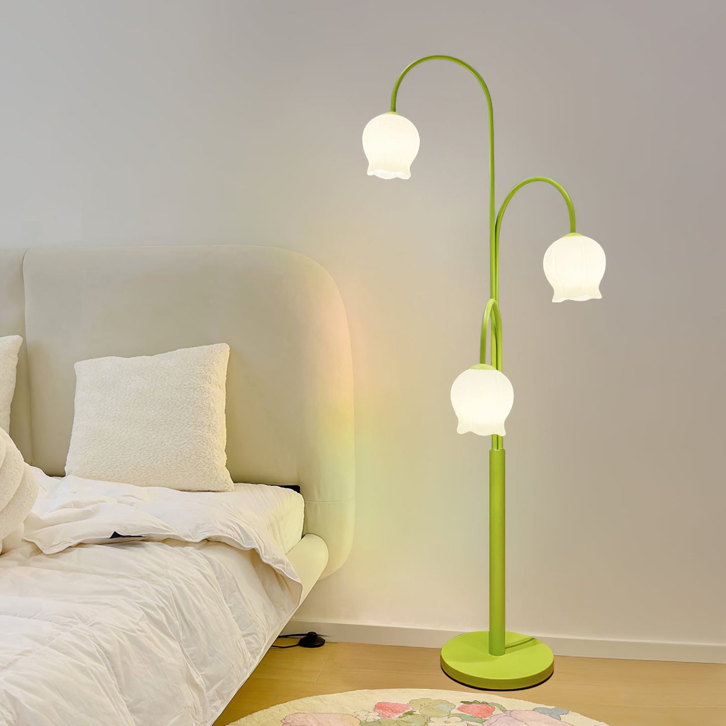 Bell Orchid Floor Lamp | Modern Minimalist Green & Glass Standing Light