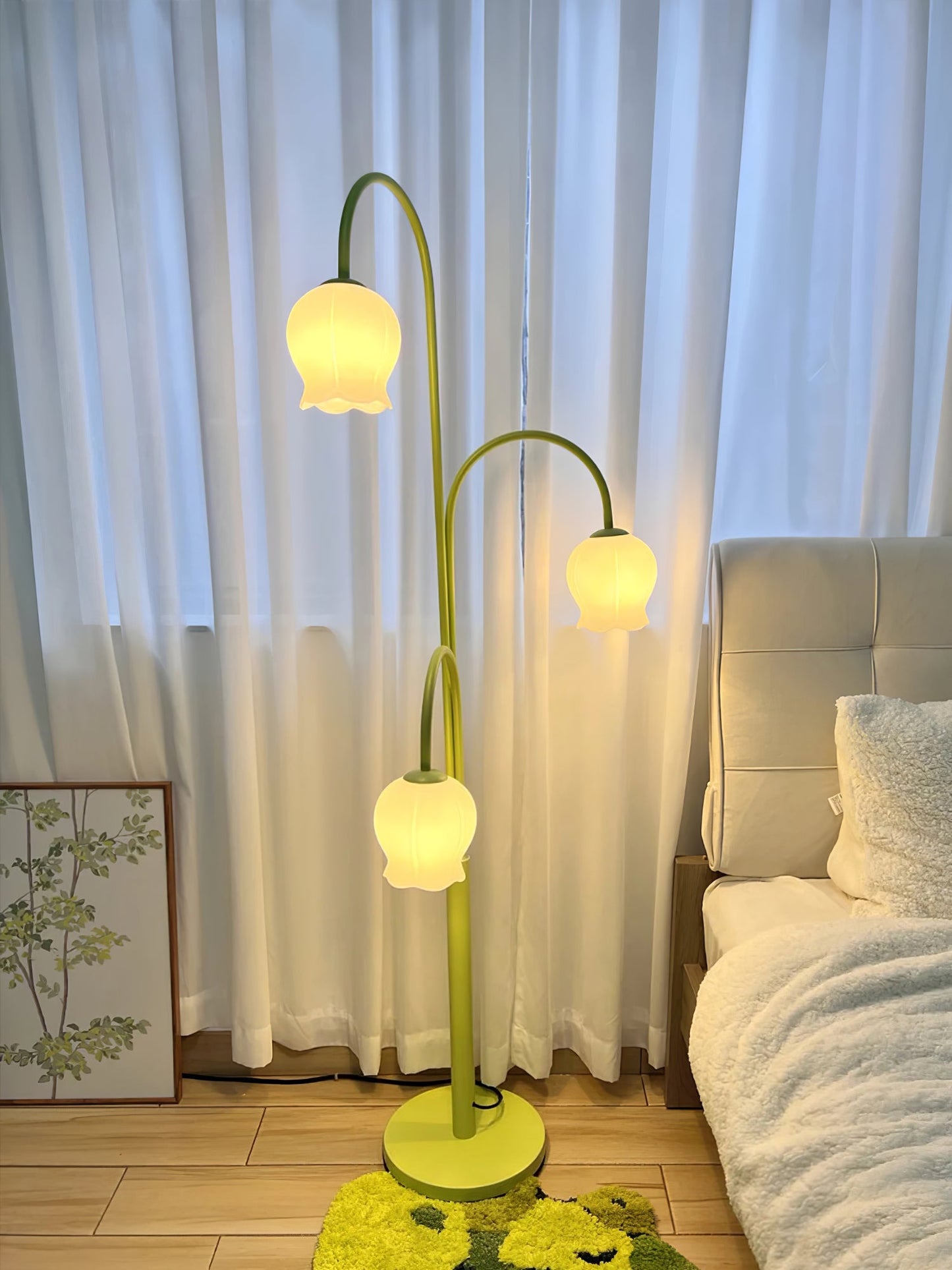 Bell Orchid Floor Lamp | Modern Minimalist Green & Glass Standing Light