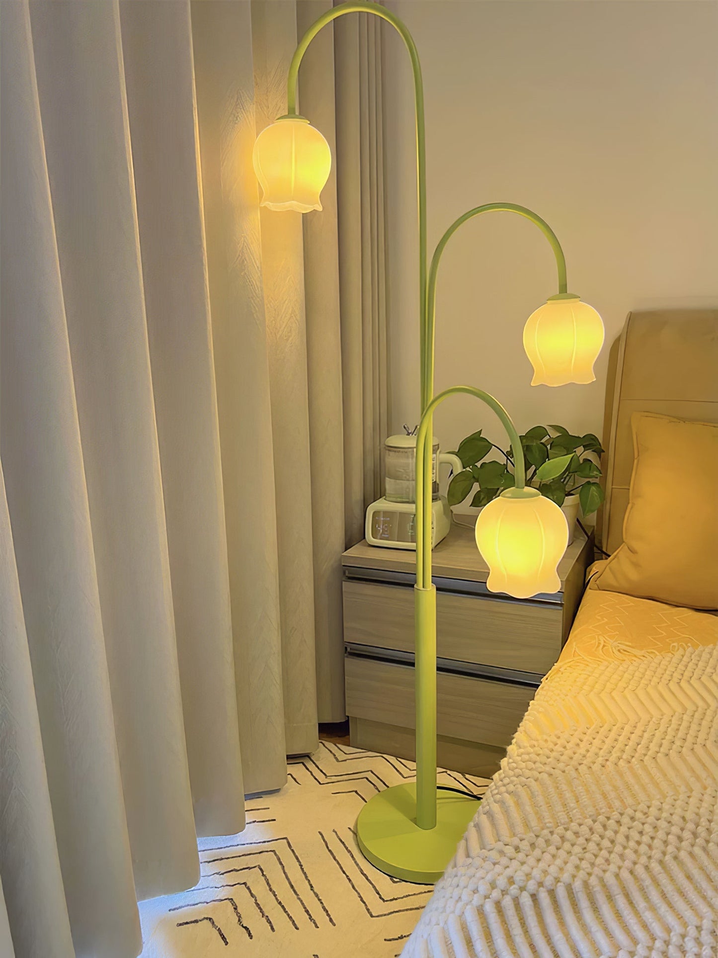 Bell Orchid Floor Lamp | Modern Minimalist Green & Glass Standing Light