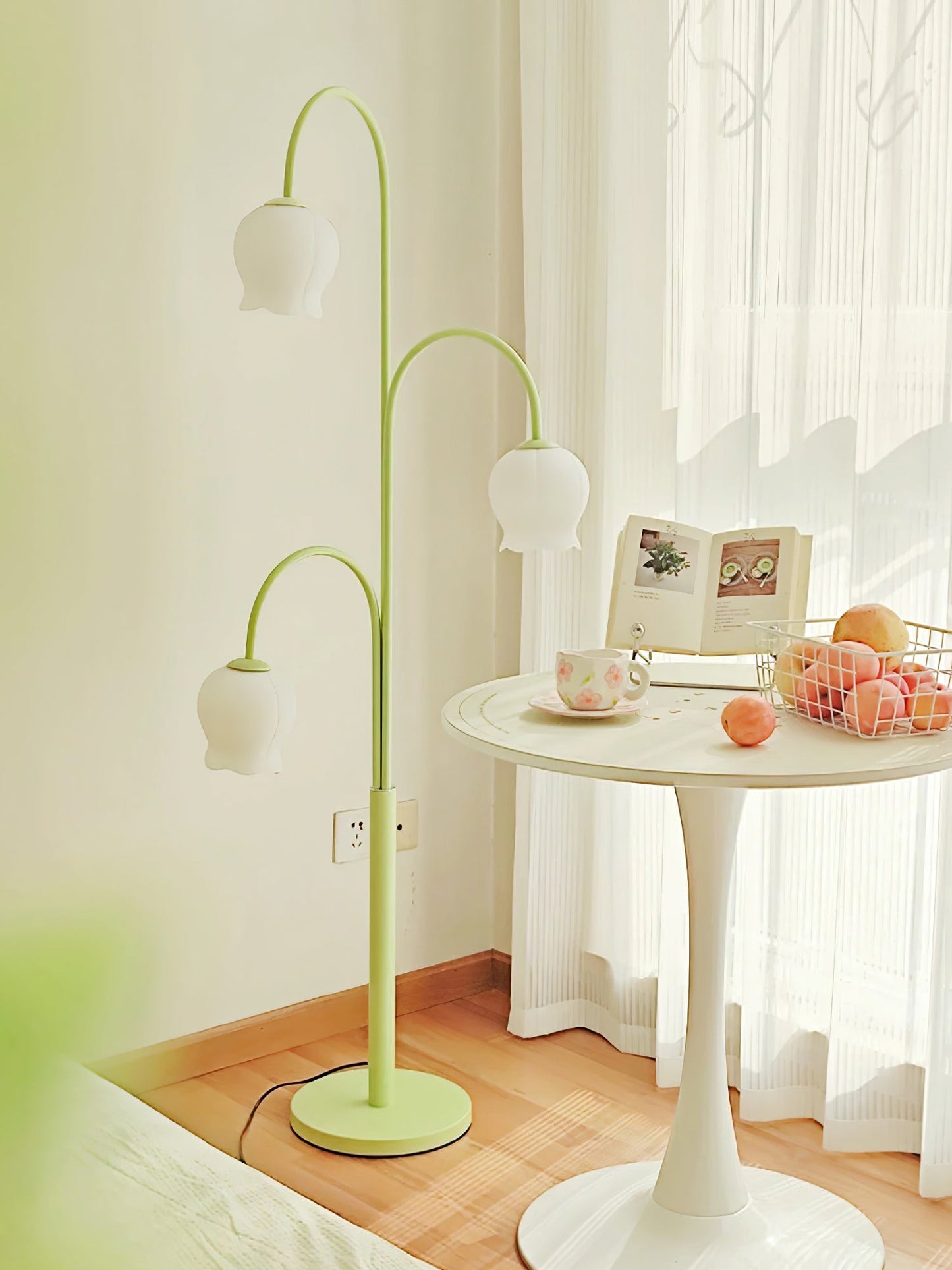 Bell Orchid Floor Lamp | Modern Minimalist Green & Glass Standing Light