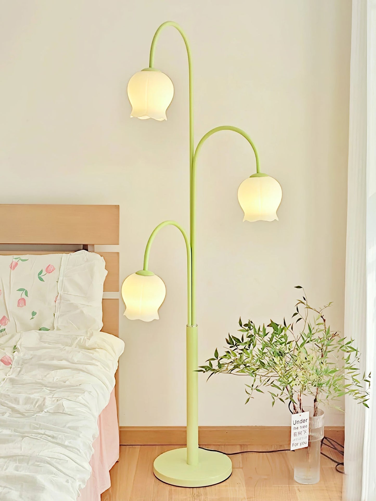 Bell Orchid Floor Lamp | Modern Minimalist Green & Glass Standing Light