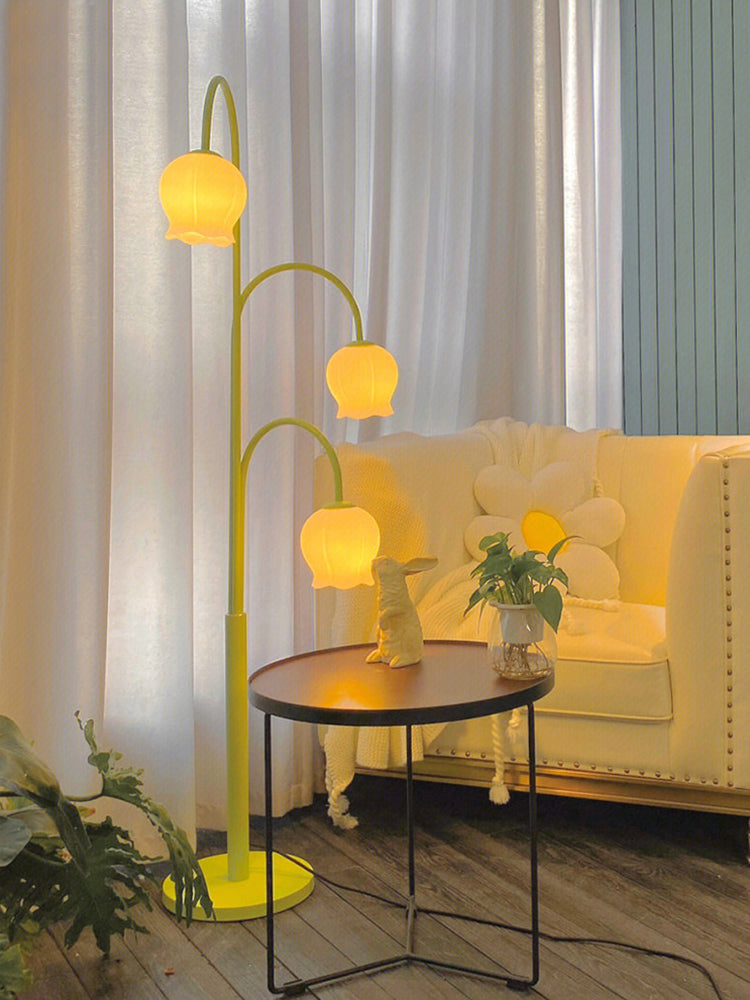 Bell Orchid Floor Lamp | Modern Minimalist Green & Glass Standing Light