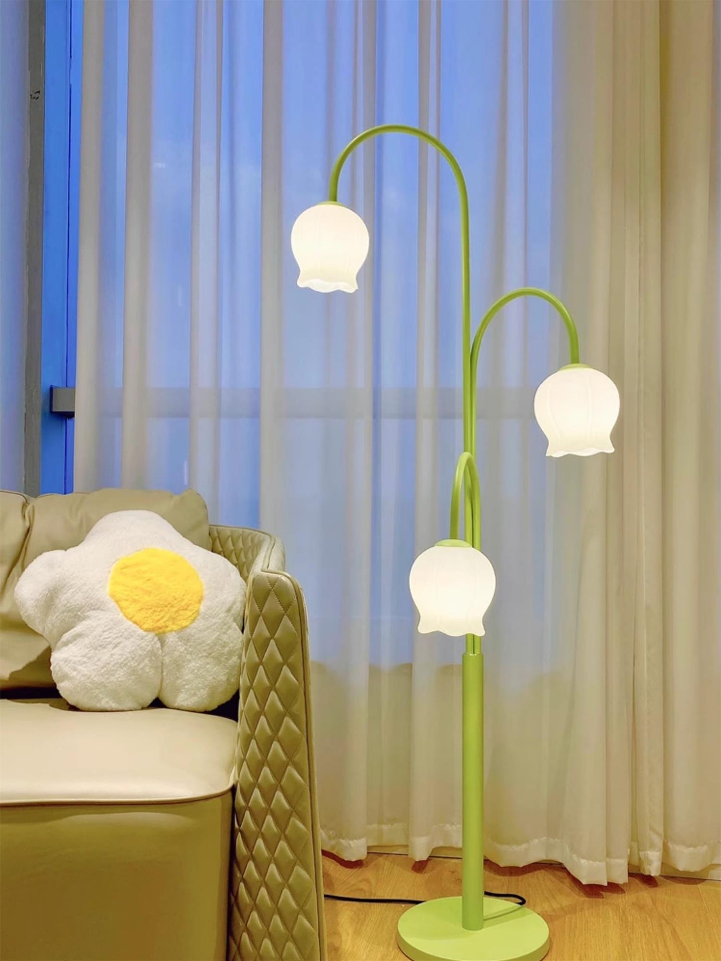 Bell Orchid Floor Lamp | Modern Minimalist Green & Glass Standing Light