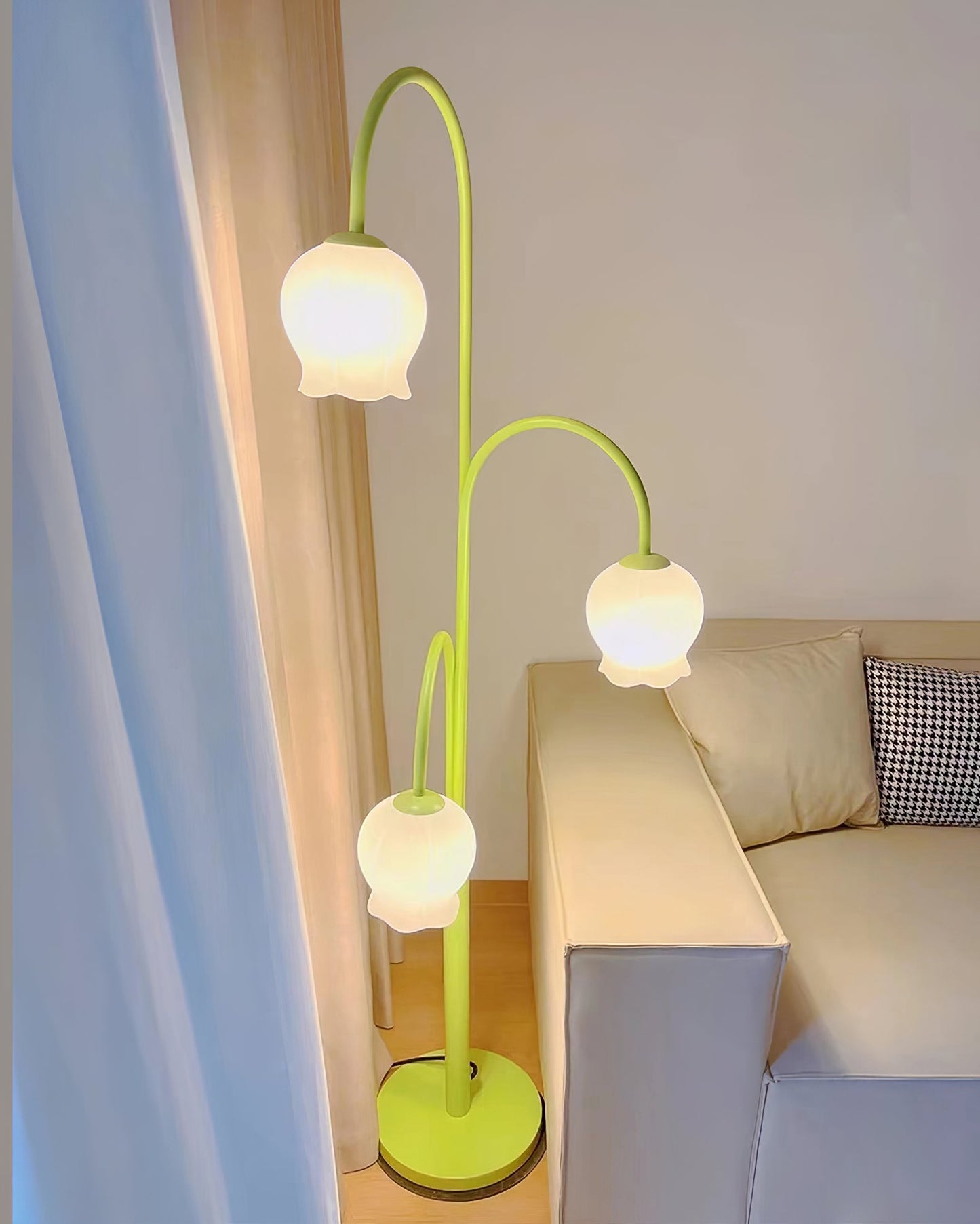 Bell Orchid Floor Lamp | Modern Minimalist Green & Glass Standing Light