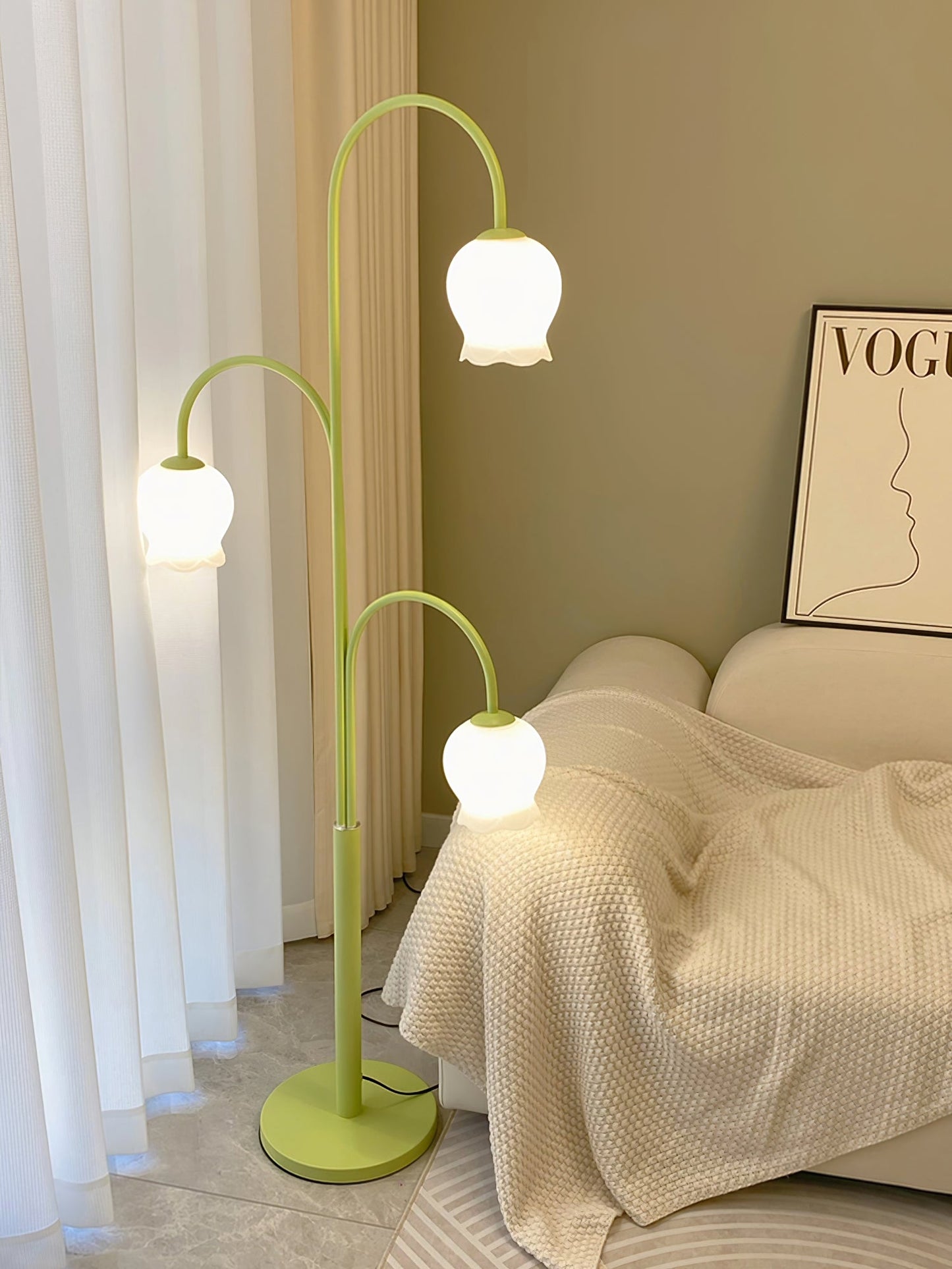 Bell Orchid Floor Lamp | Modern Minimalist Green & Glass Standing Light