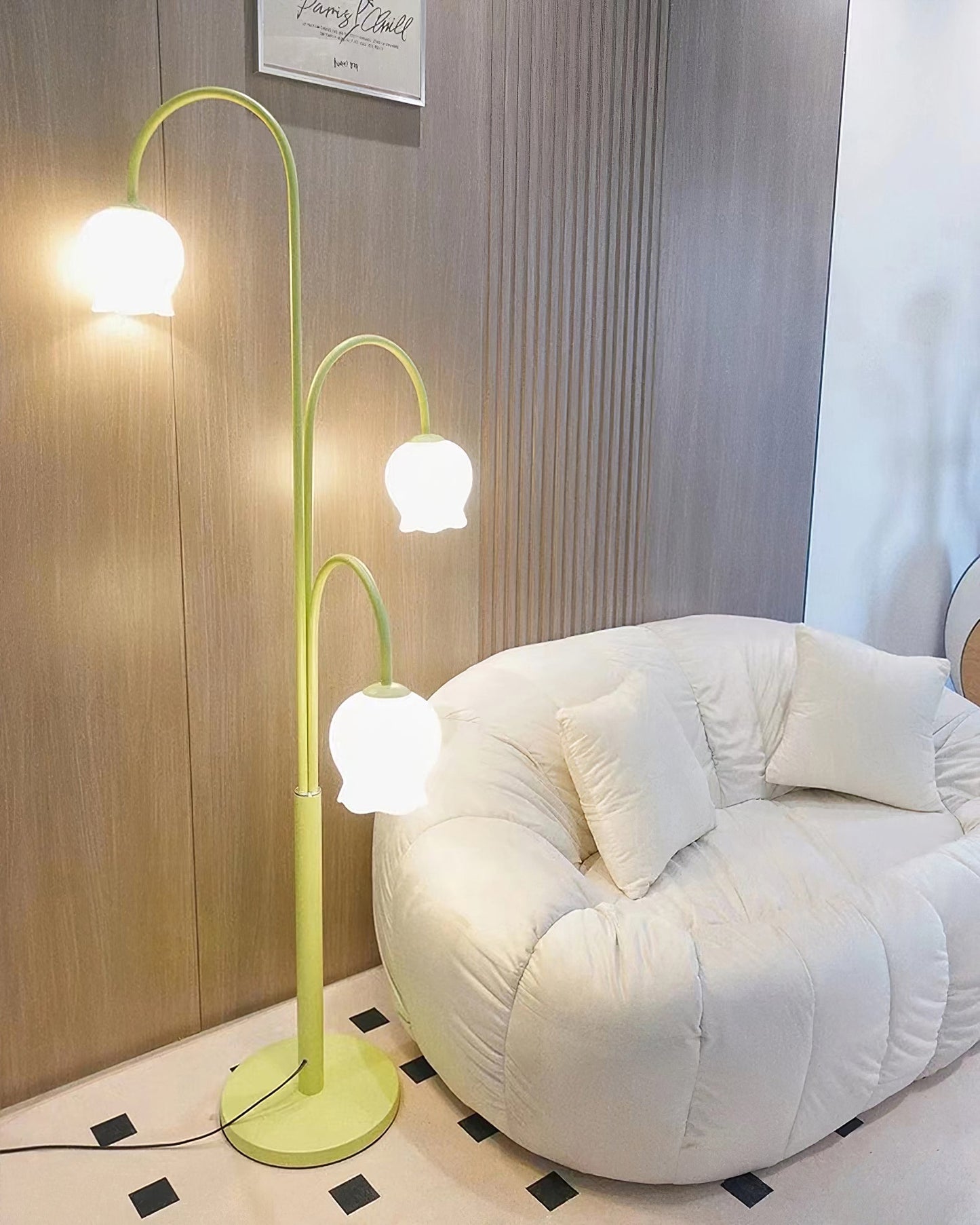Bell Orchid Floor Lamp | Modern Minimalist Green & Glass Standing Light