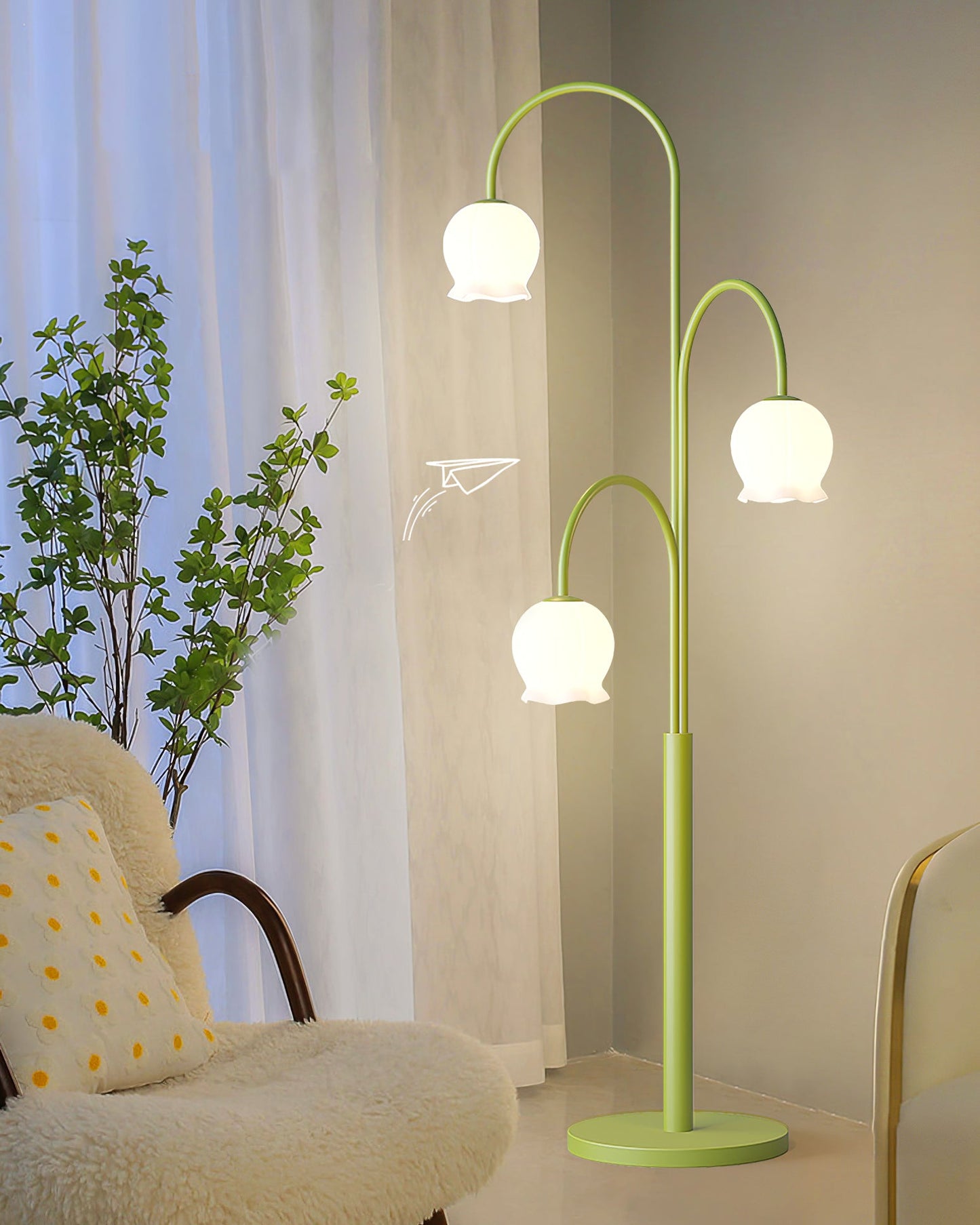 Bell Orchid Floor Lamp | Modern Minimalist Green & Glass Standing Light