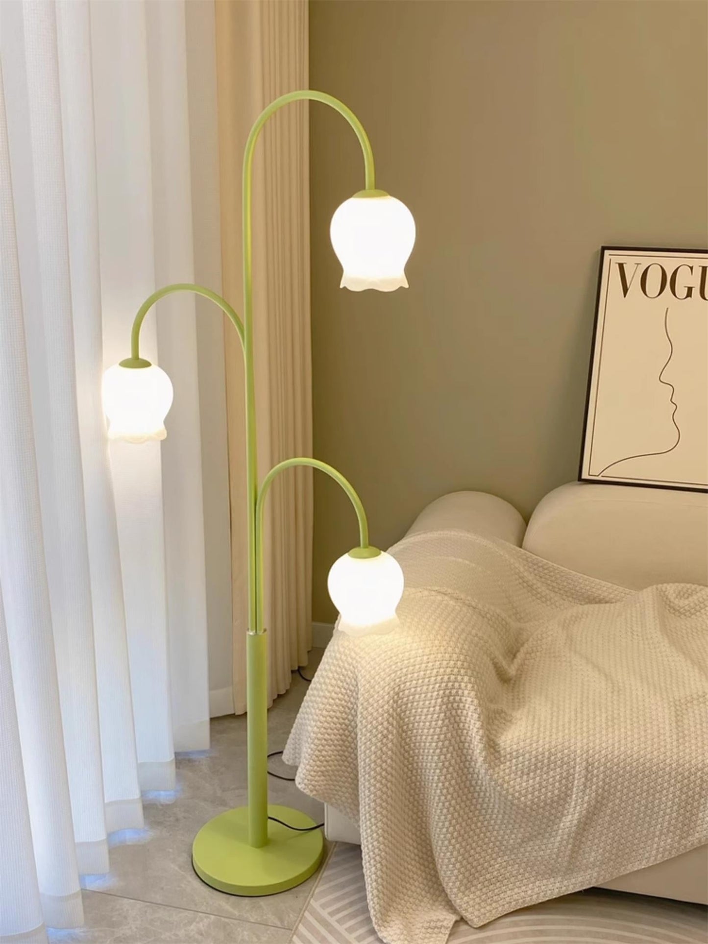 Bell Orchid Floor Lamp | Modern Minimalist Green & Glass Standing Light